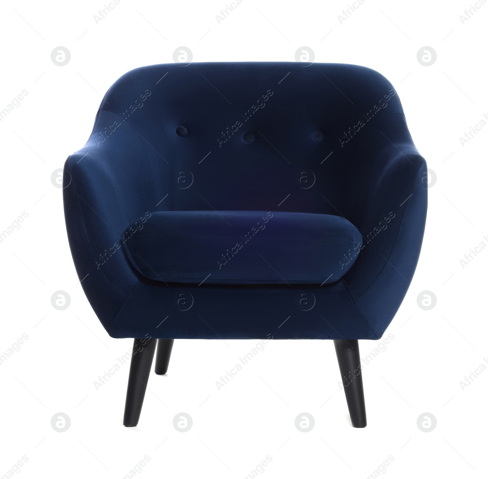 Image of One comfortable dark blue armchair isolated on white