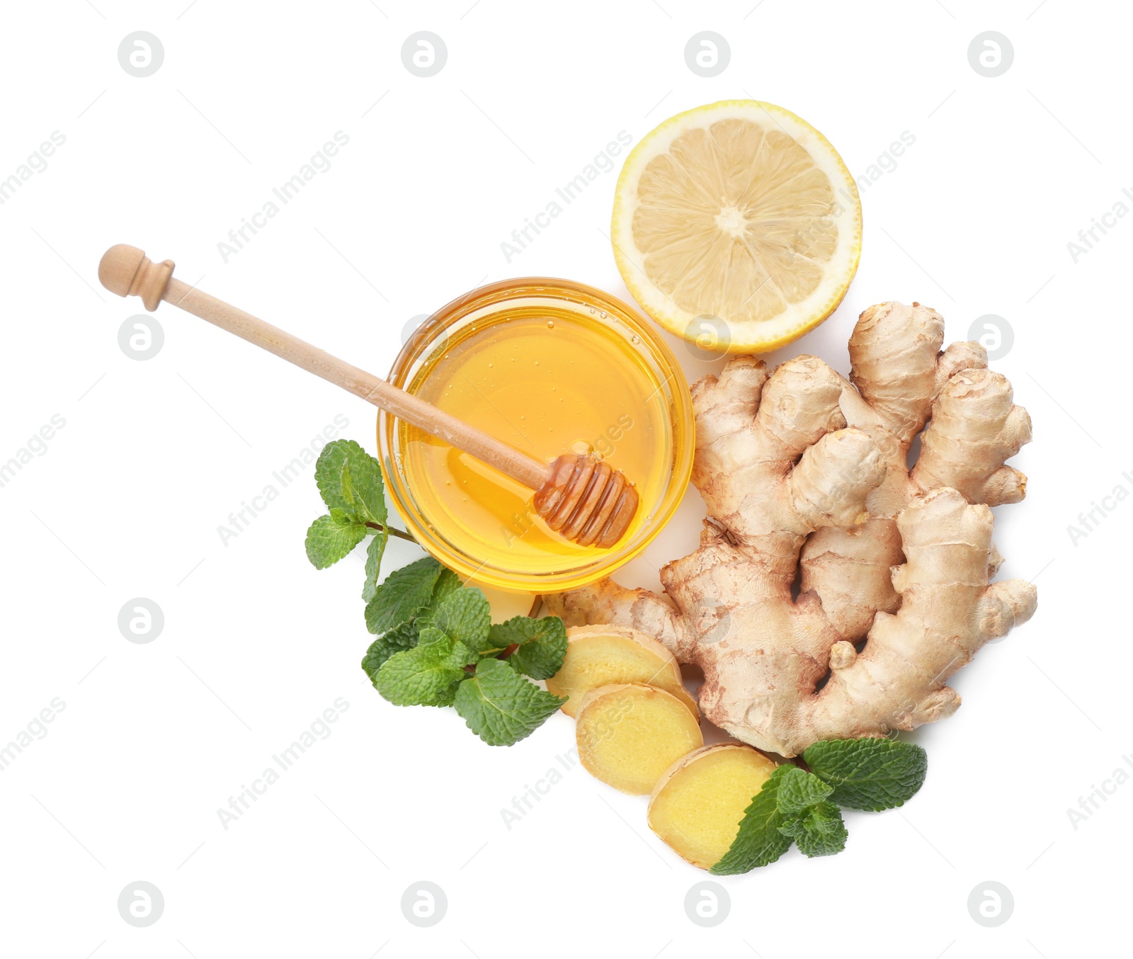 Photo of Composition with different natural antibiotics on white background, top view