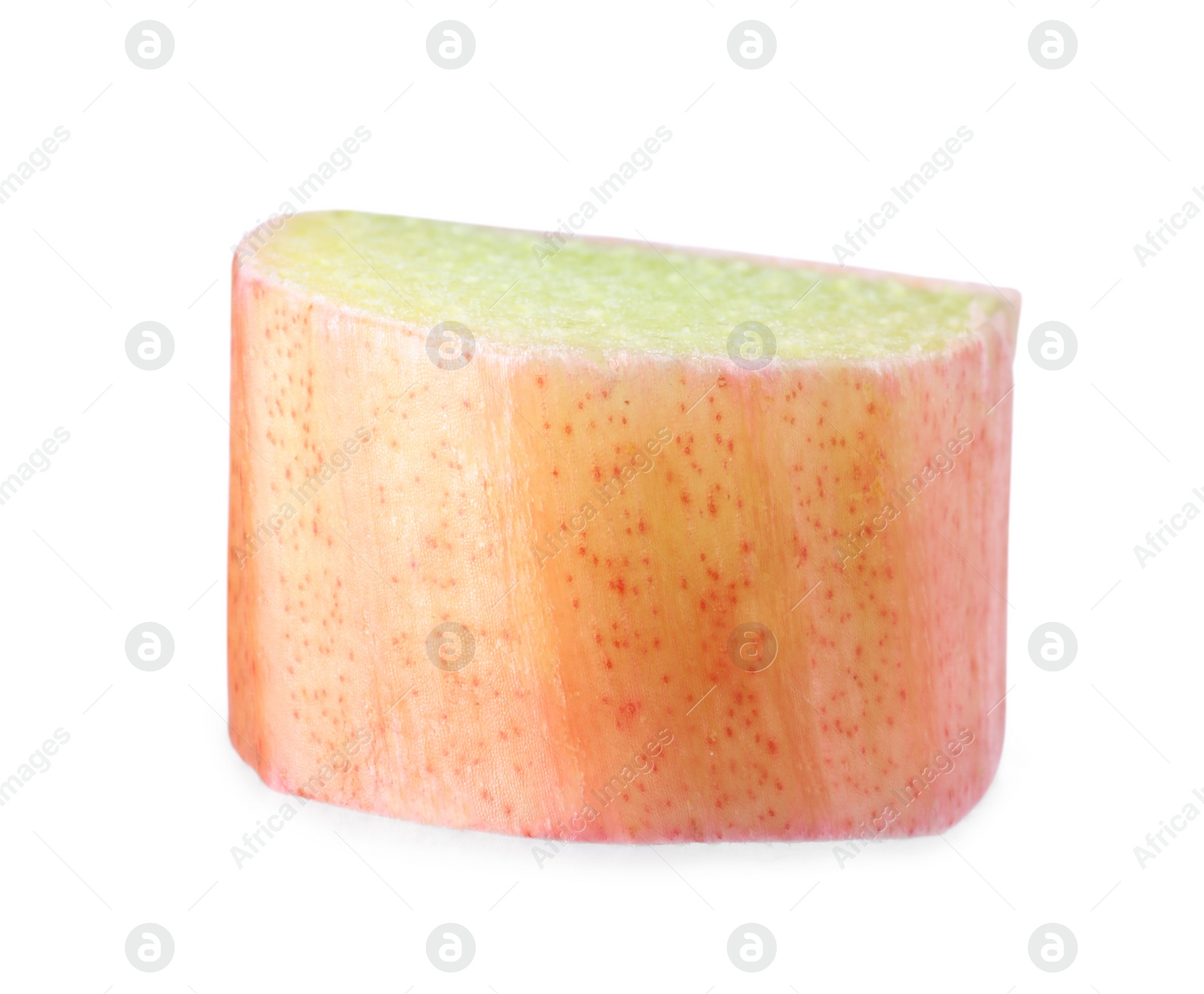 Photo of One piece of fresh ripe rhubarb isolated on white