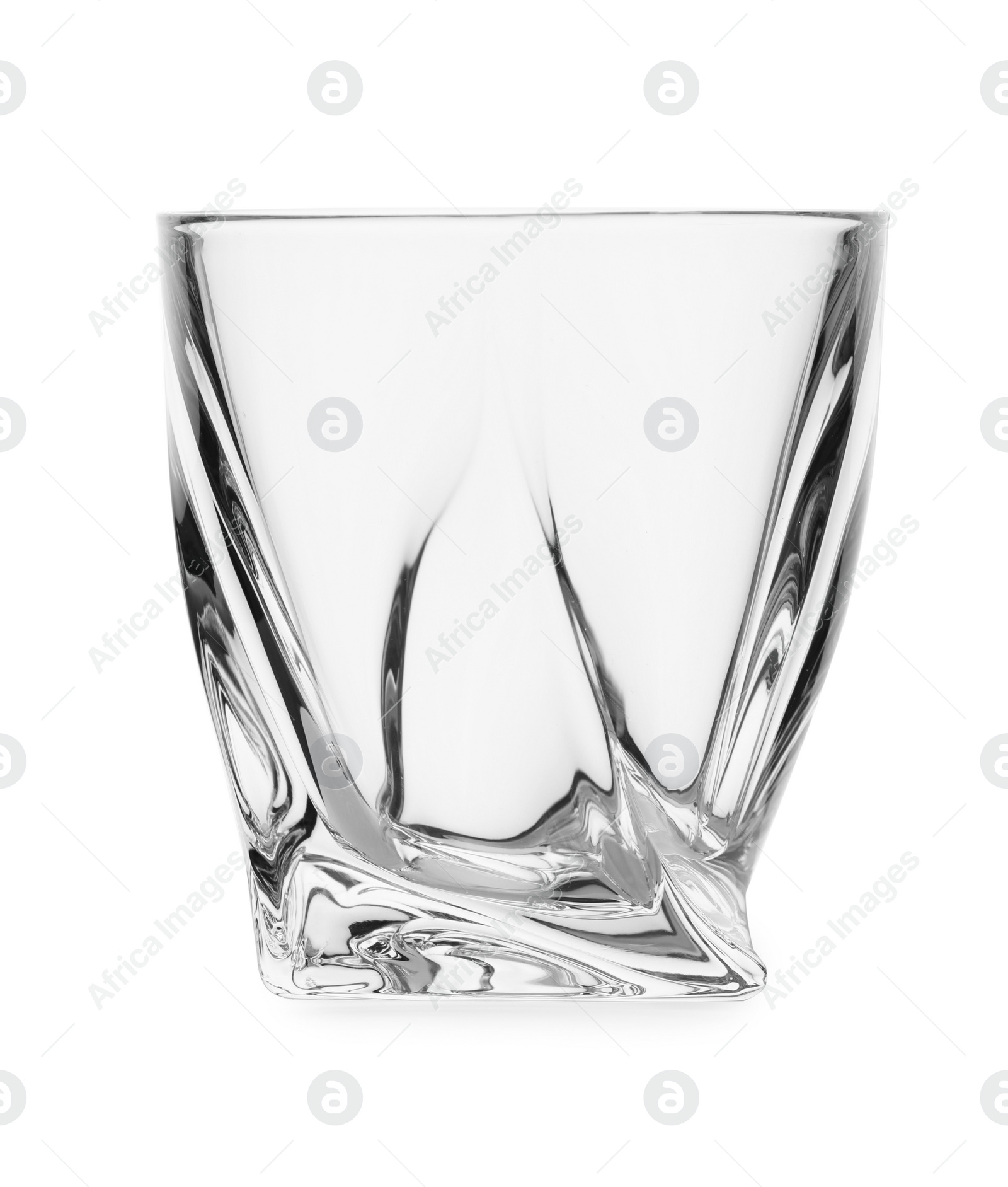 Photo of Empty clear lowball glass on white background