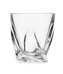 Empty clear lowball glass on white background