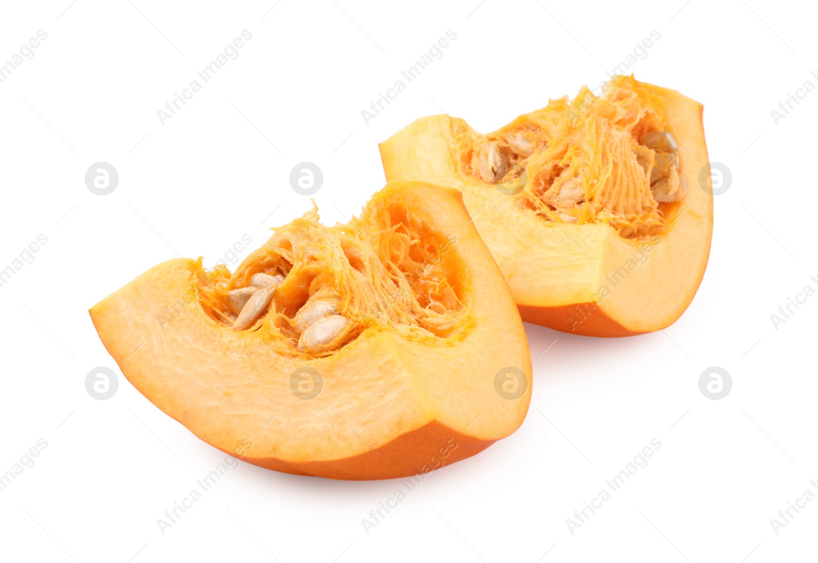 Photo of Pieces of fresh ripe pumpkin isolated on white