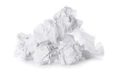 Crumpled sheets of paper on white background