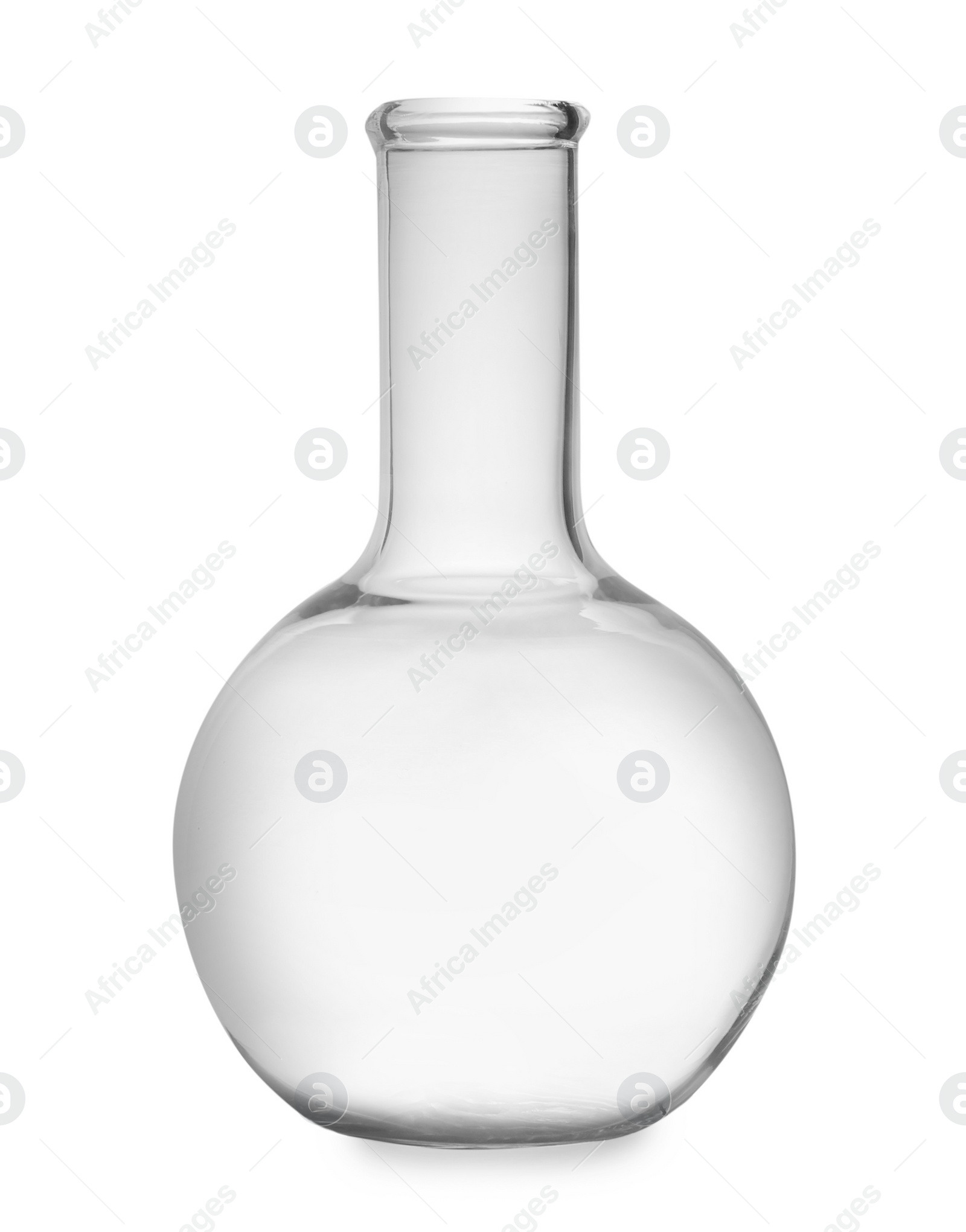 Photo of Empty florence flask isolated on white. Laboratory glassware