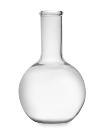 Photo of Empty florence flask isolated on white. Laboratory glassware