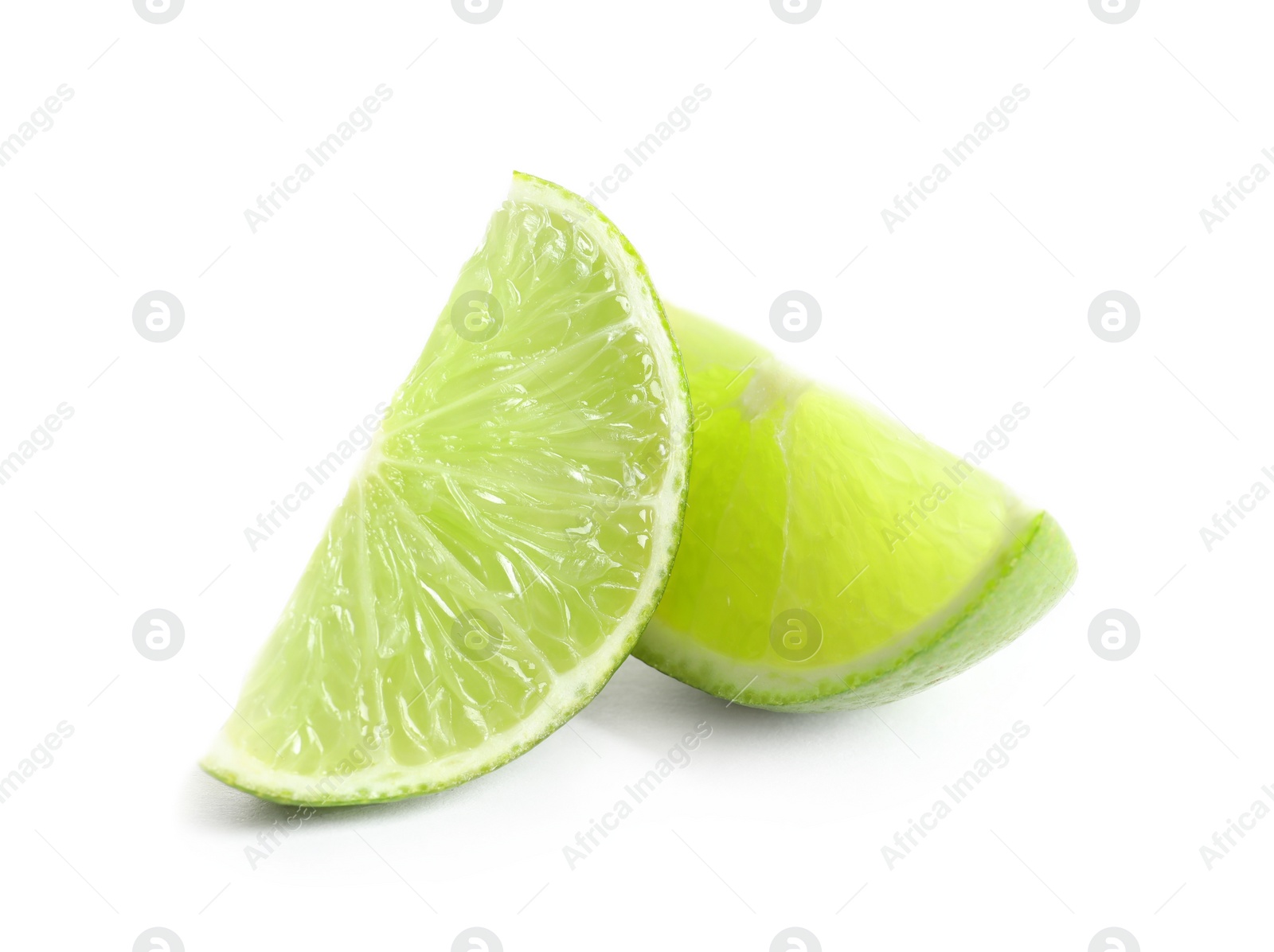 Photo of Slices of fresh ripe lime on white background