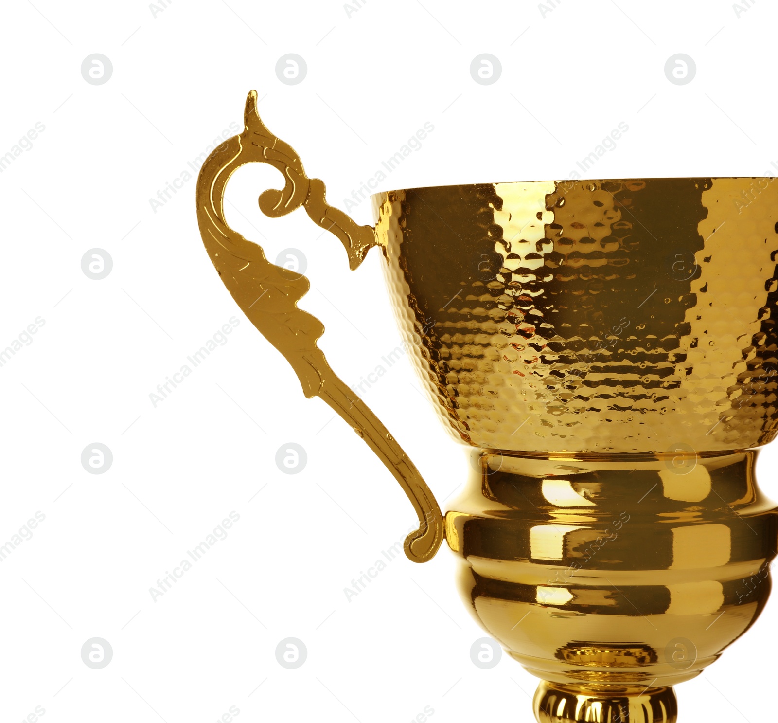 Photo of Golden cup on white background. Victory concept