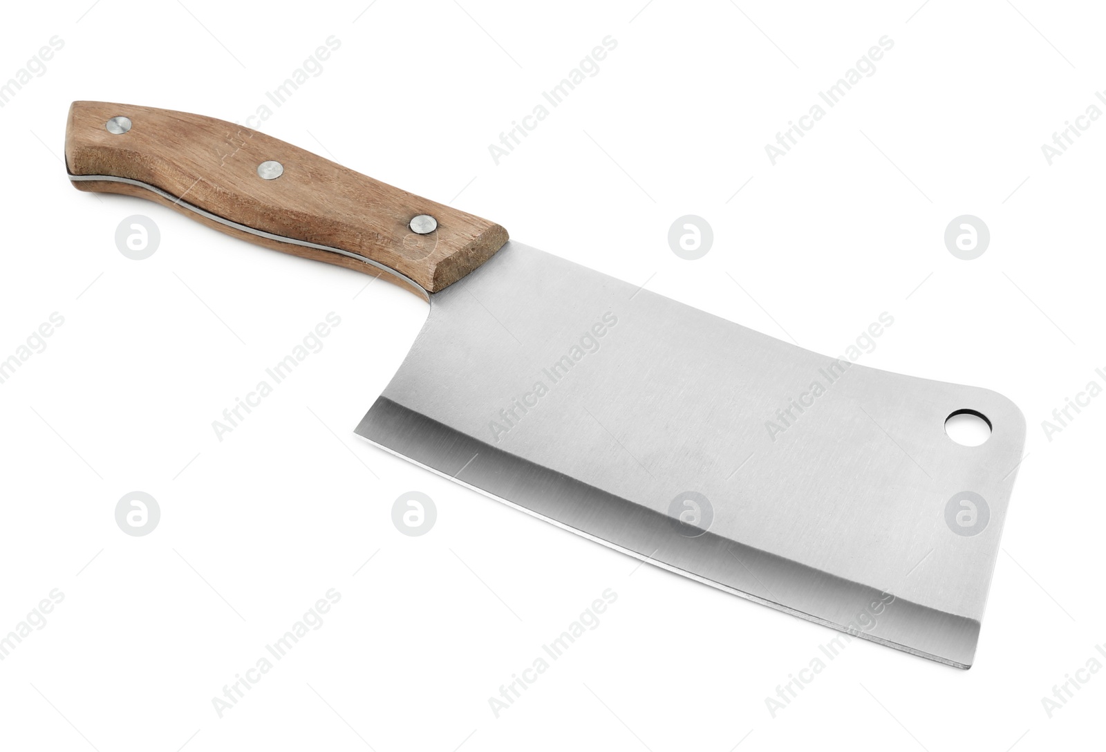 Photo of Large sharp cleaver knife with wooden handle isolated on white