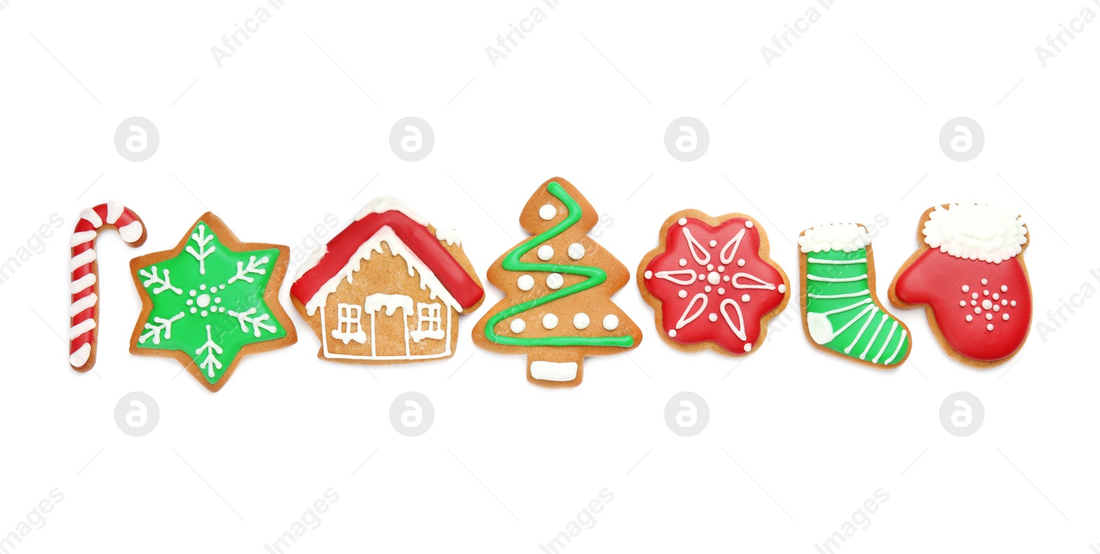 Photo of Tasty homemade Christmas cookies on white background