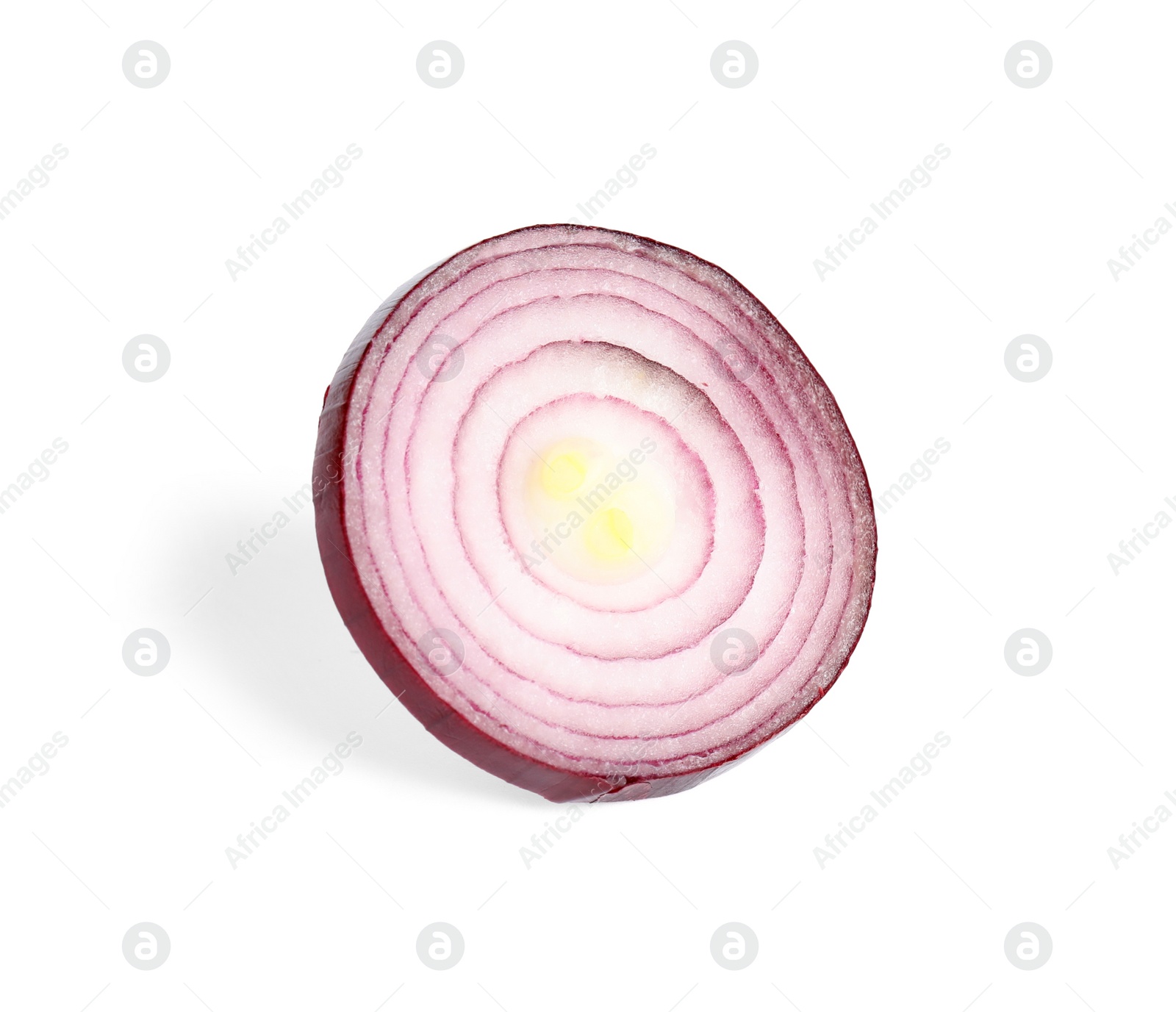 Photo of Fresh slice of red onion on white background