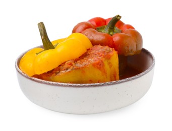 Photo of Delicious stuffed bell peppers isolated on white