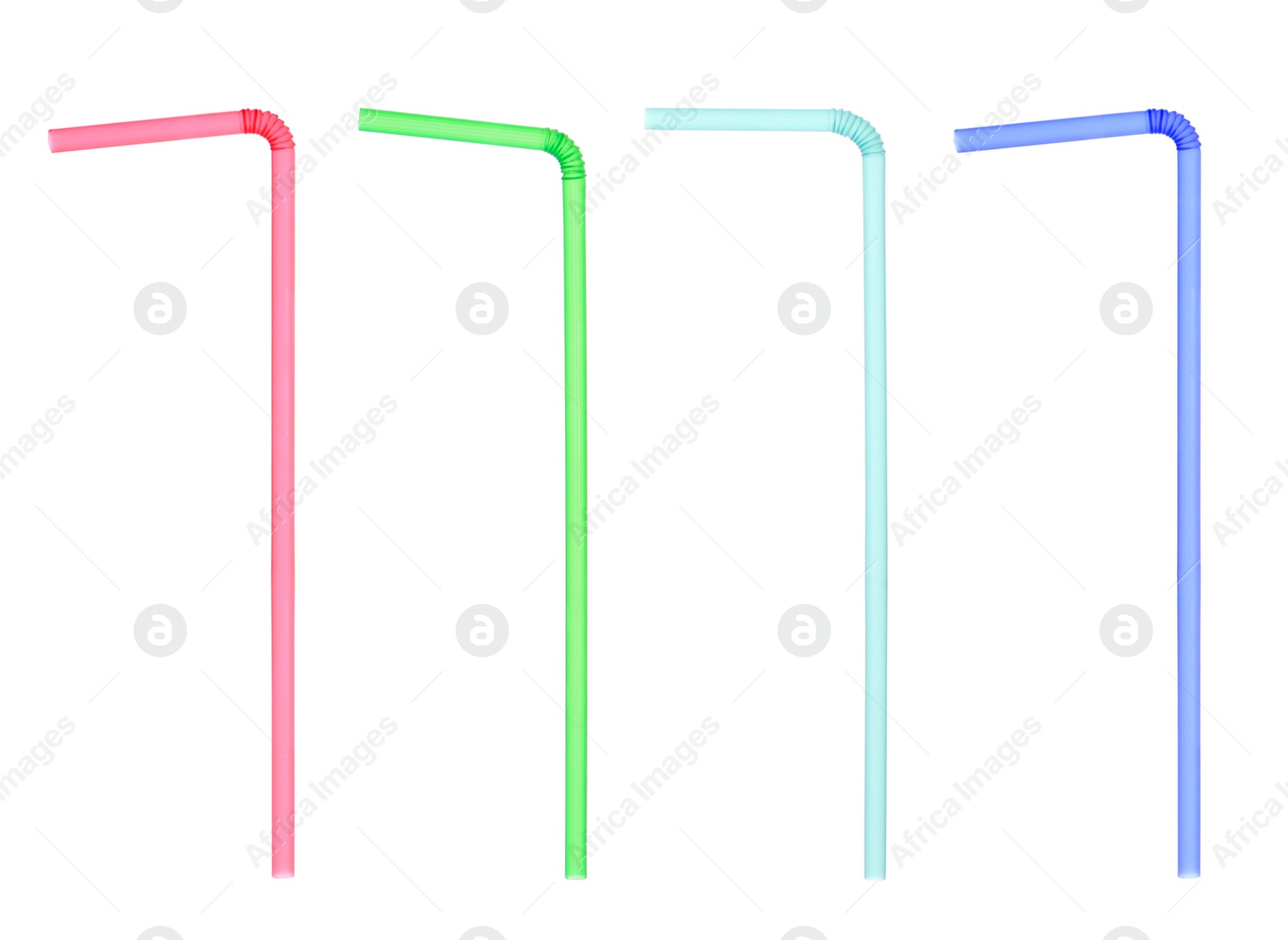 Image of Set with different straws for drinks on white background