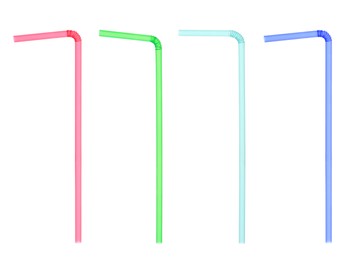 Image of Set with different straws for drinks on white background