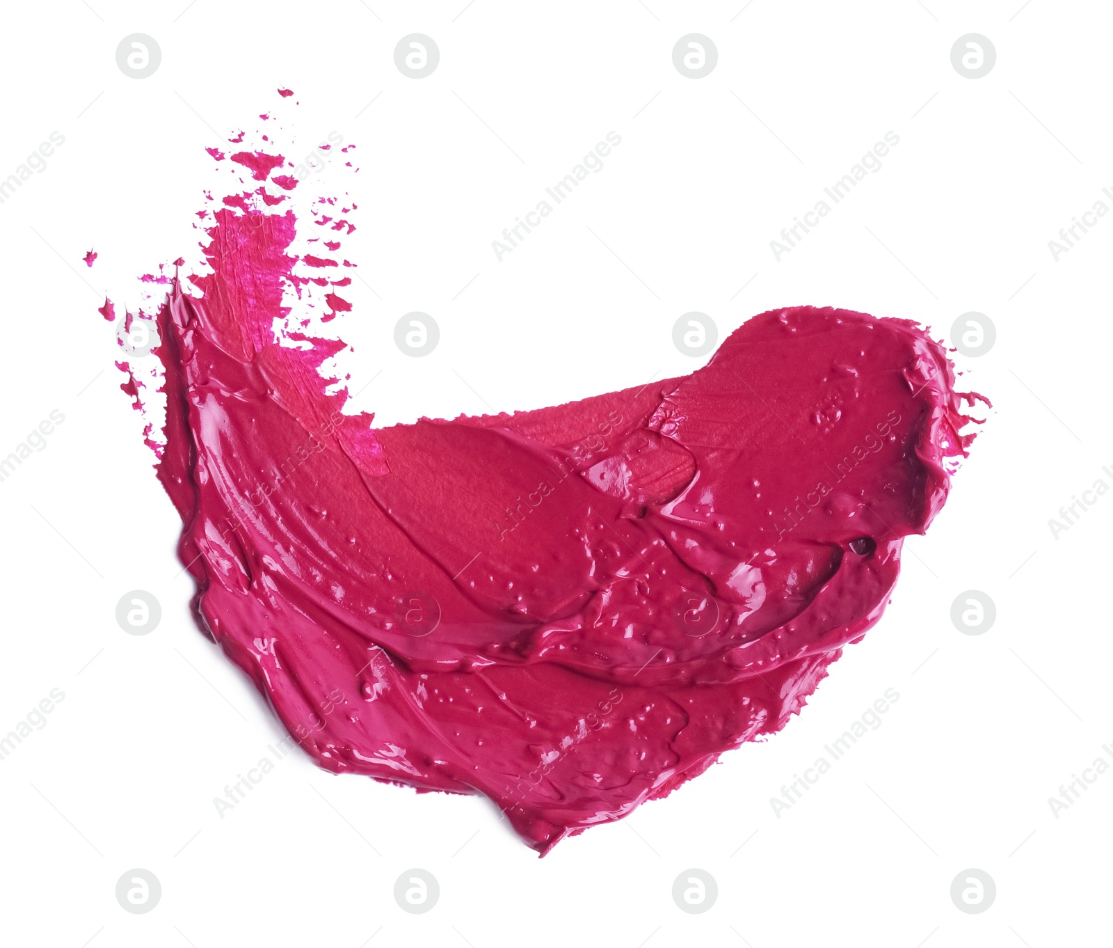 Photo of Crimson paint stroke on white background, top view