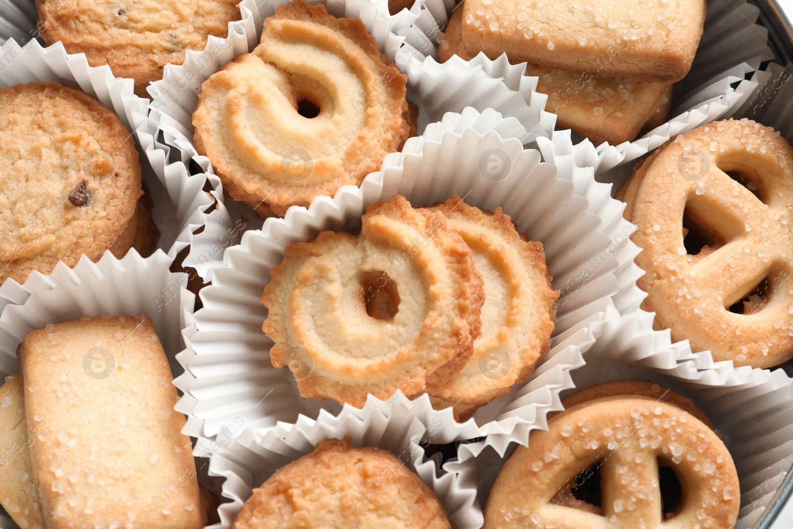 Photo of Tin box with Danish butter cookies, top view