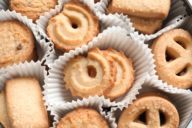 Photo of Tin box with Danish butter cookies, top view