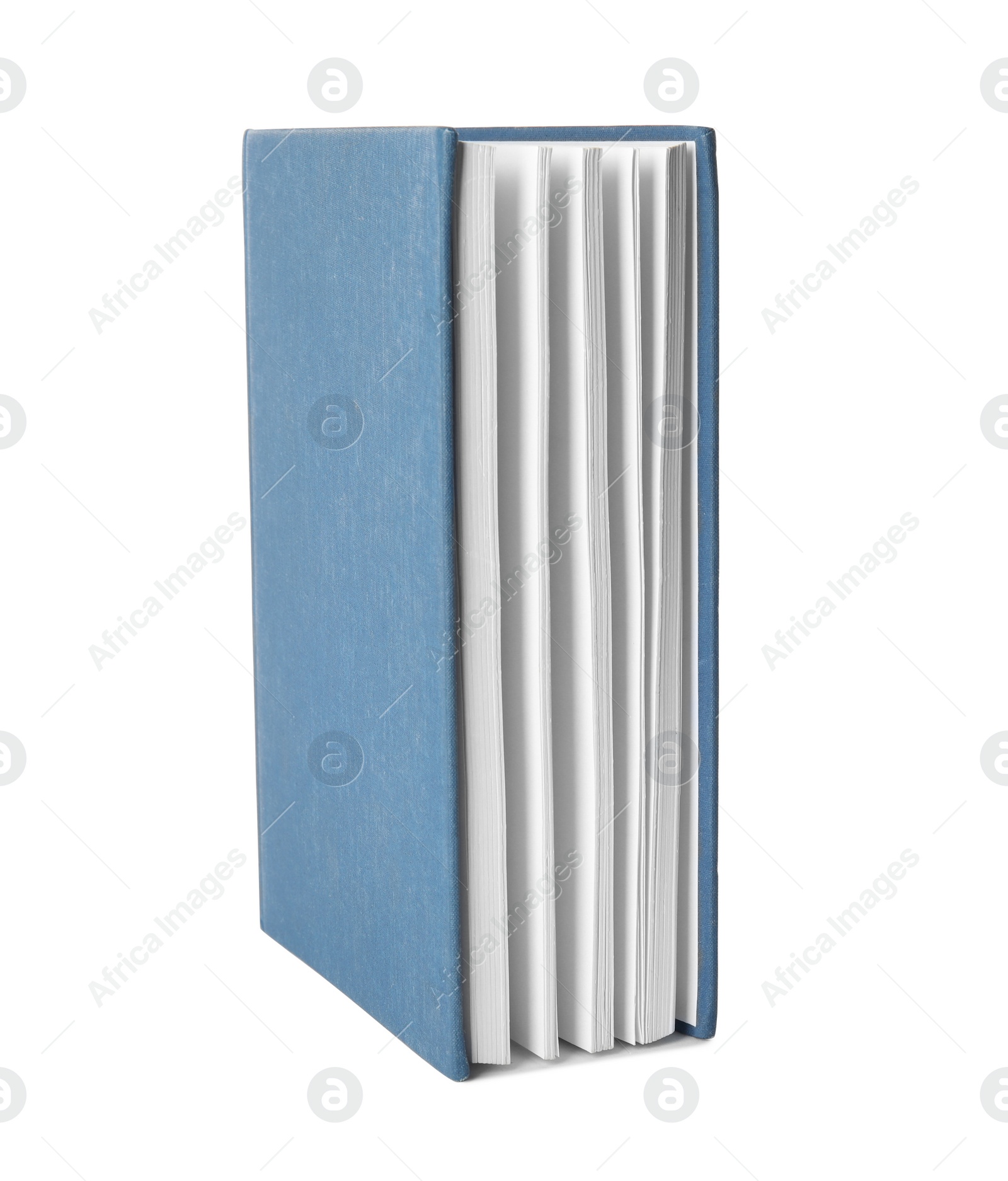 Photo of Book with blank blue cover on white background