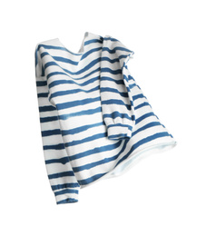 Photo of Striped sweatshirt isolated on white. Stylish clothes
