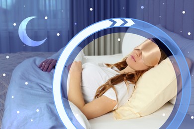 Young woman with mask sleeping in bed. Tip for manage sleep deprivation