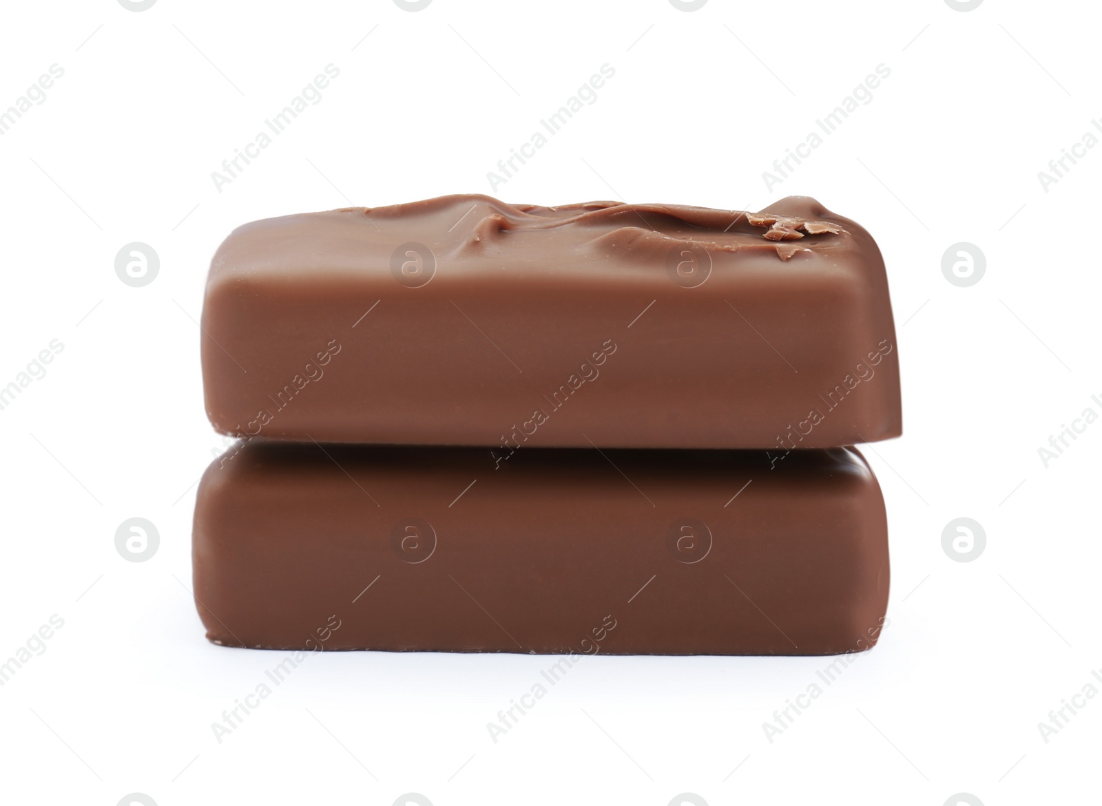 Photo of Two tasty chocolate bars on white background