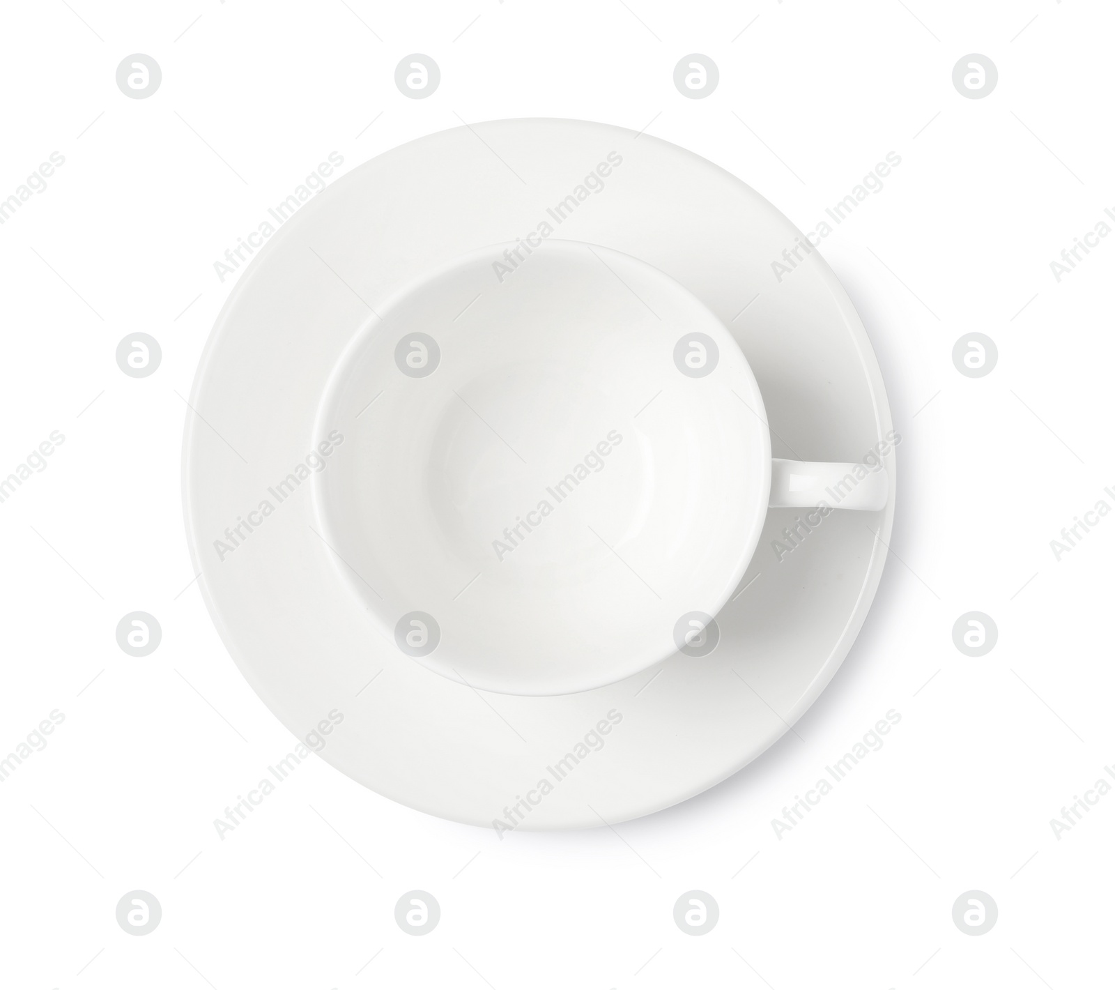 Photo of Empty coffee cup isolated on white, top view