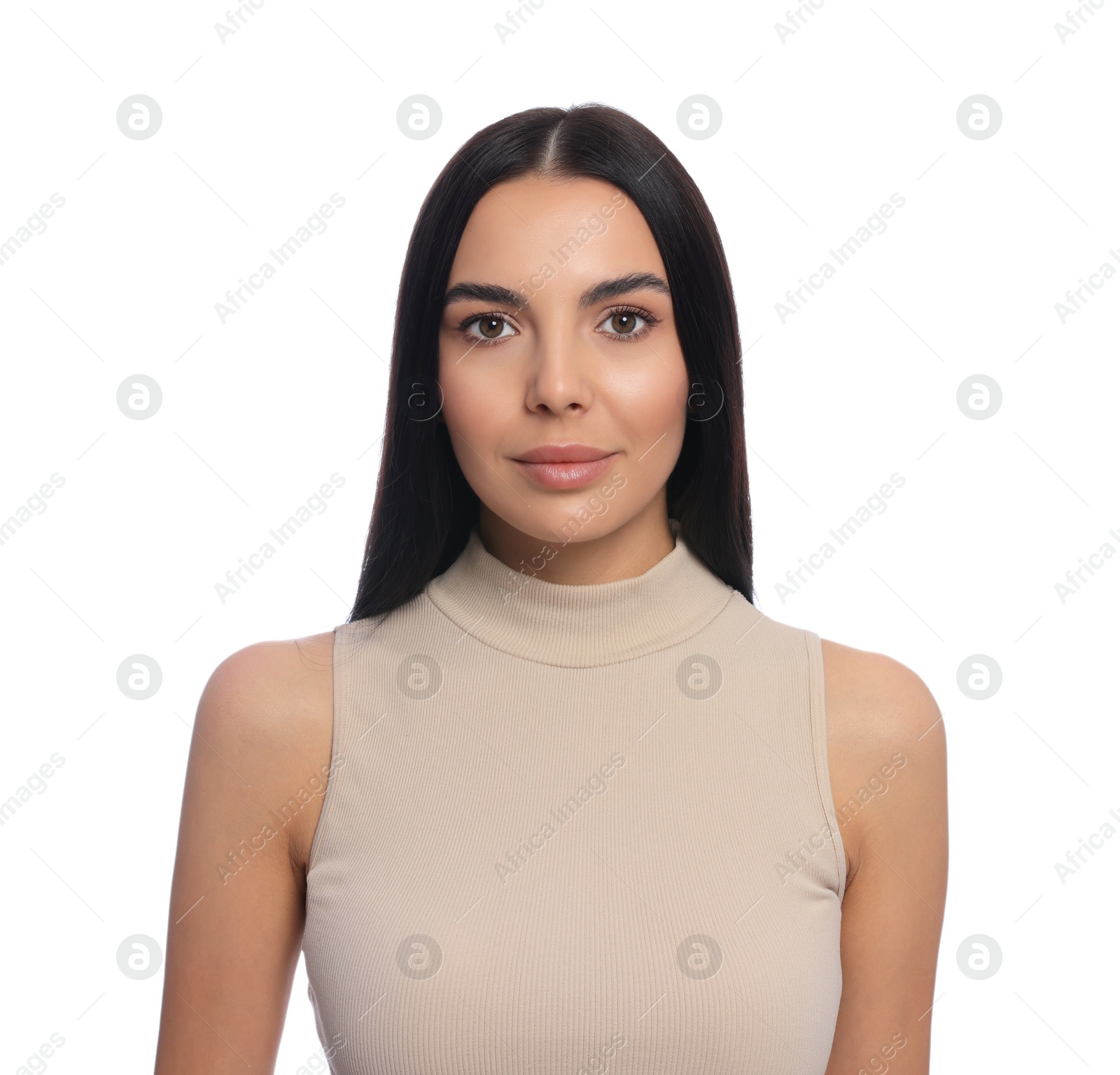 Photo of Portrait of beautiful young woman on white background