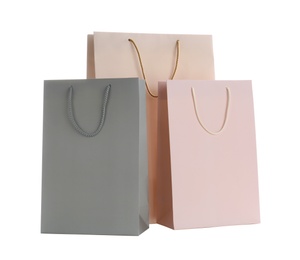 Different paper shopping bags isolated on white