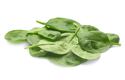 Pile of fresh spinach leaves isolated on white