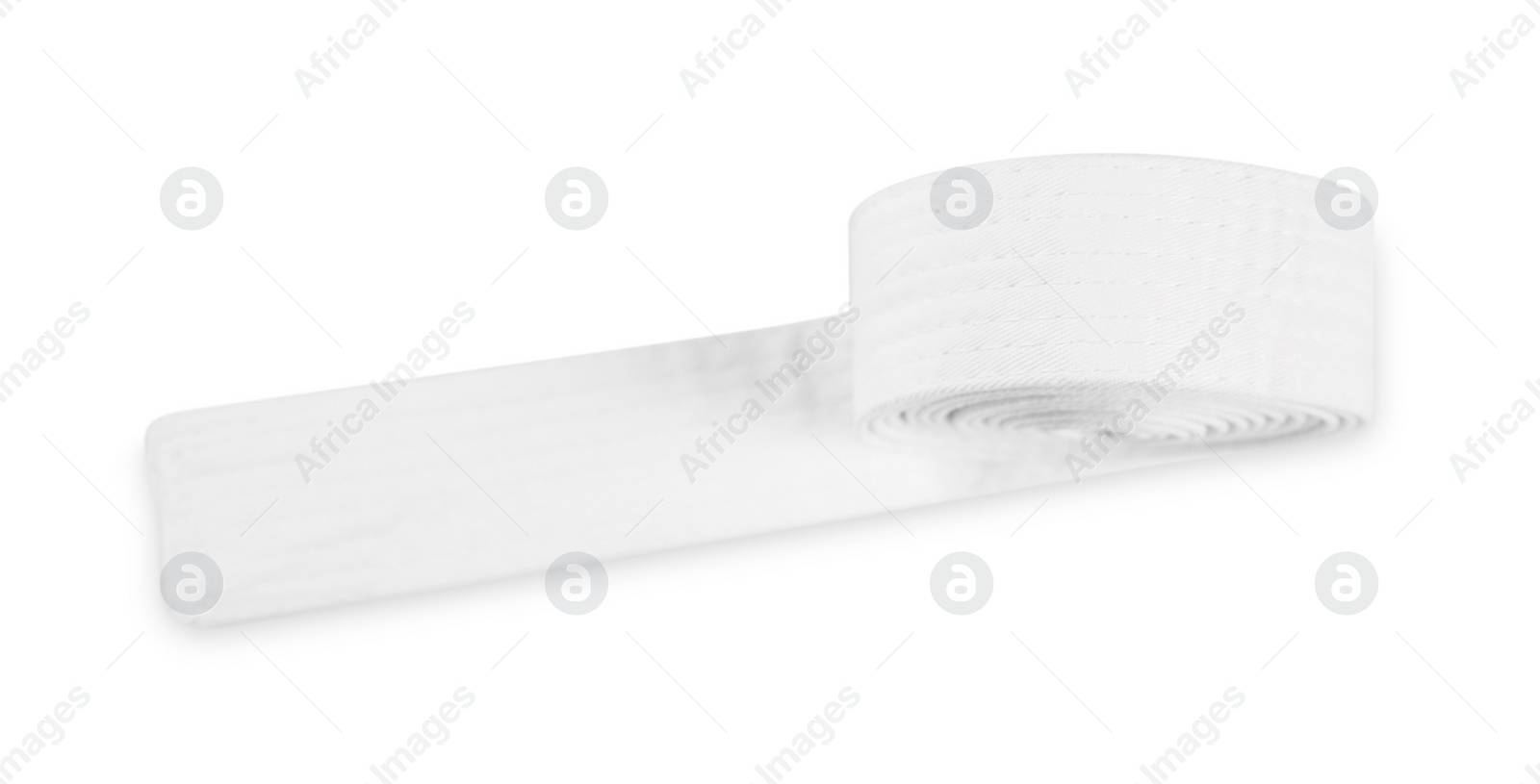 Photo of Karate belt isolated on white, top view
