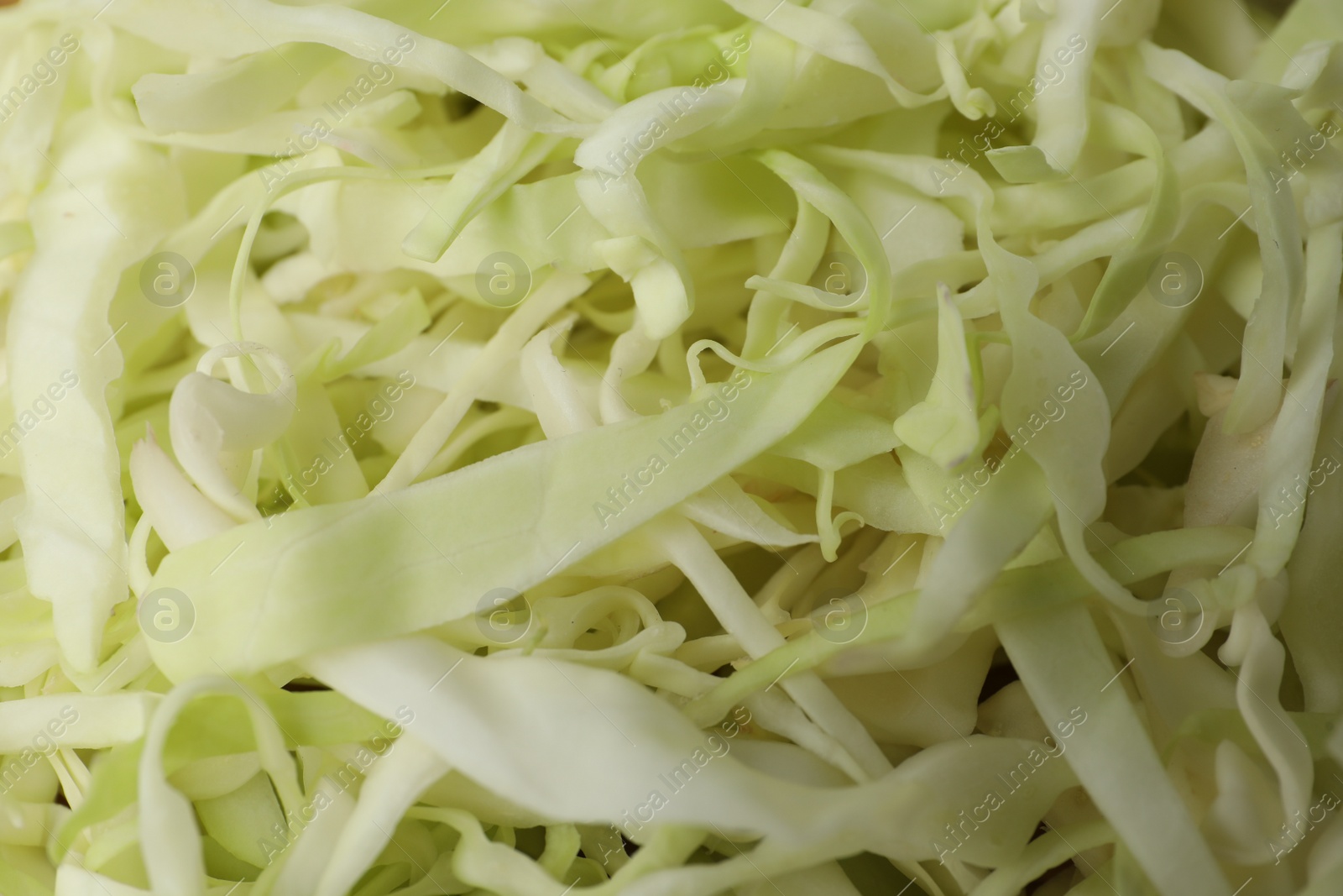 Photo of Chopped white cabbage as background, closeup view