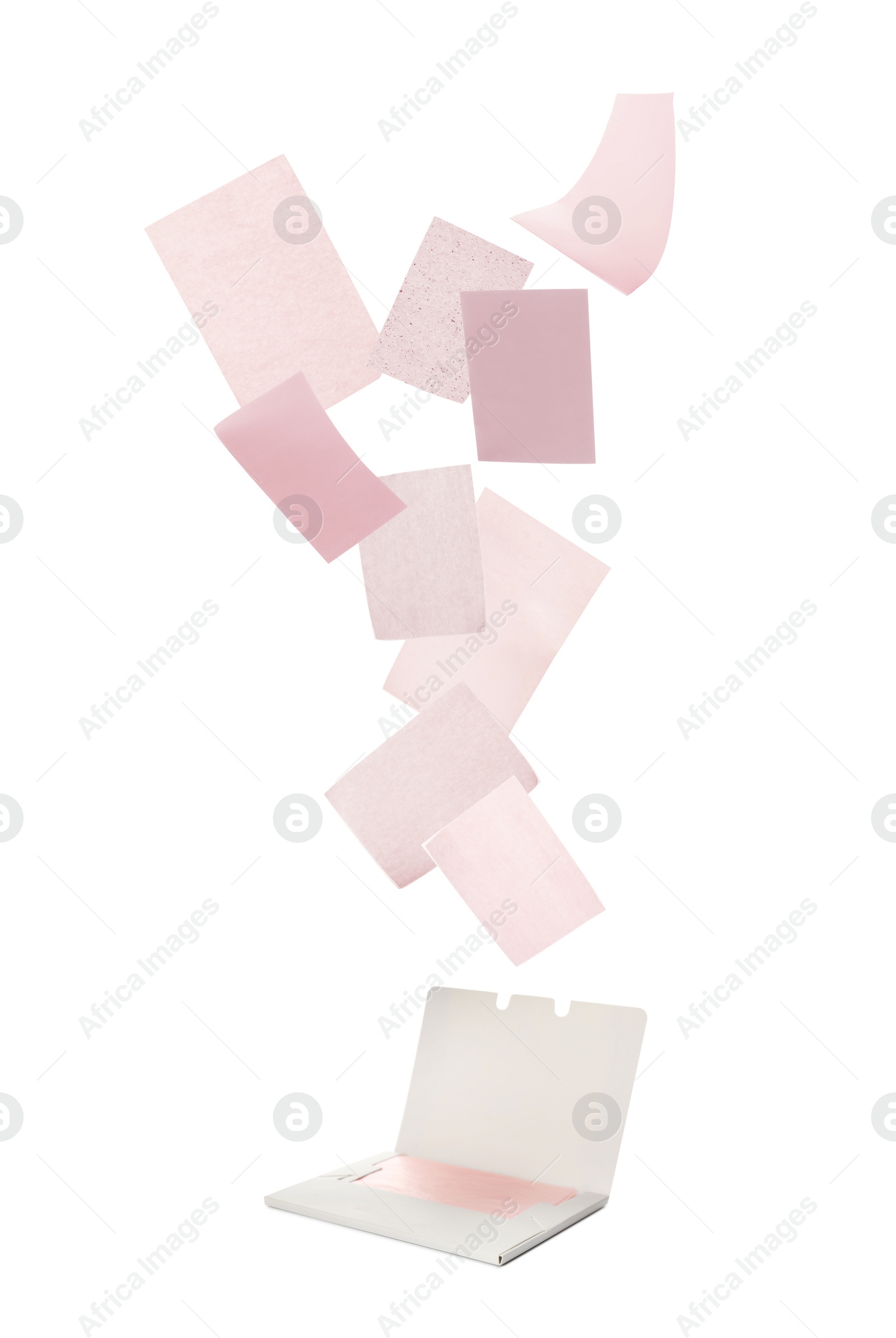 Image of Facial oil blotting tissues on white background. Mattifying wipes