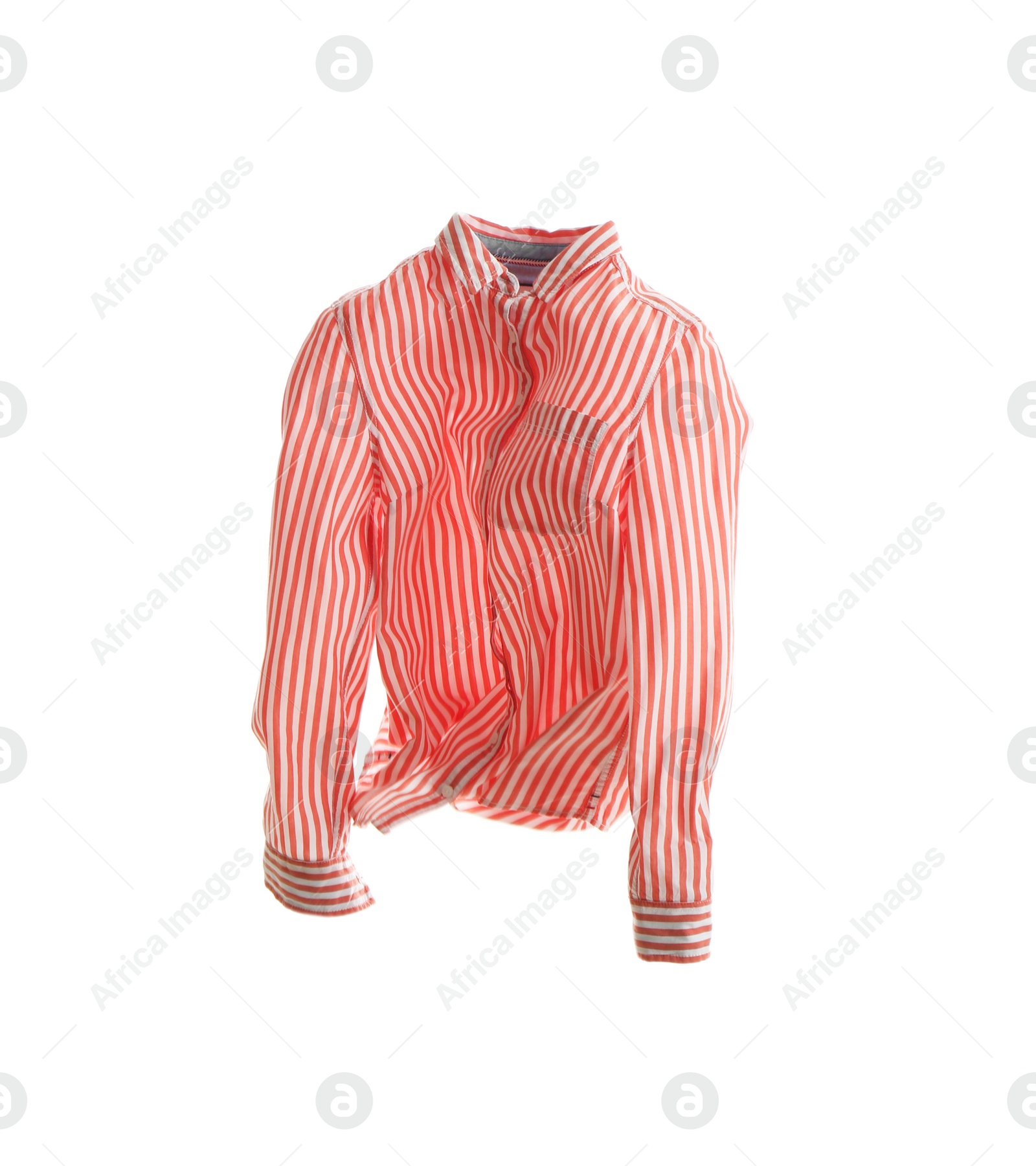 Photo of Striped shirt isolated on white. Stylish clothes