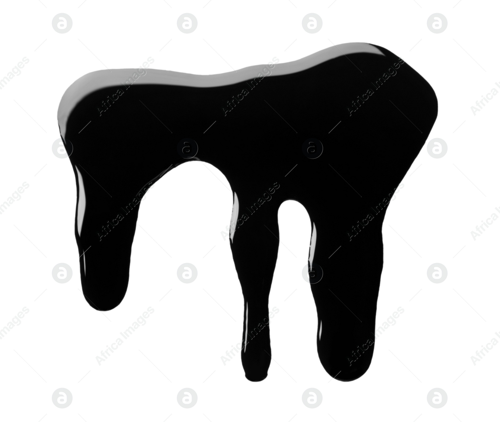 Photo of Black glossy oil flowing on white background