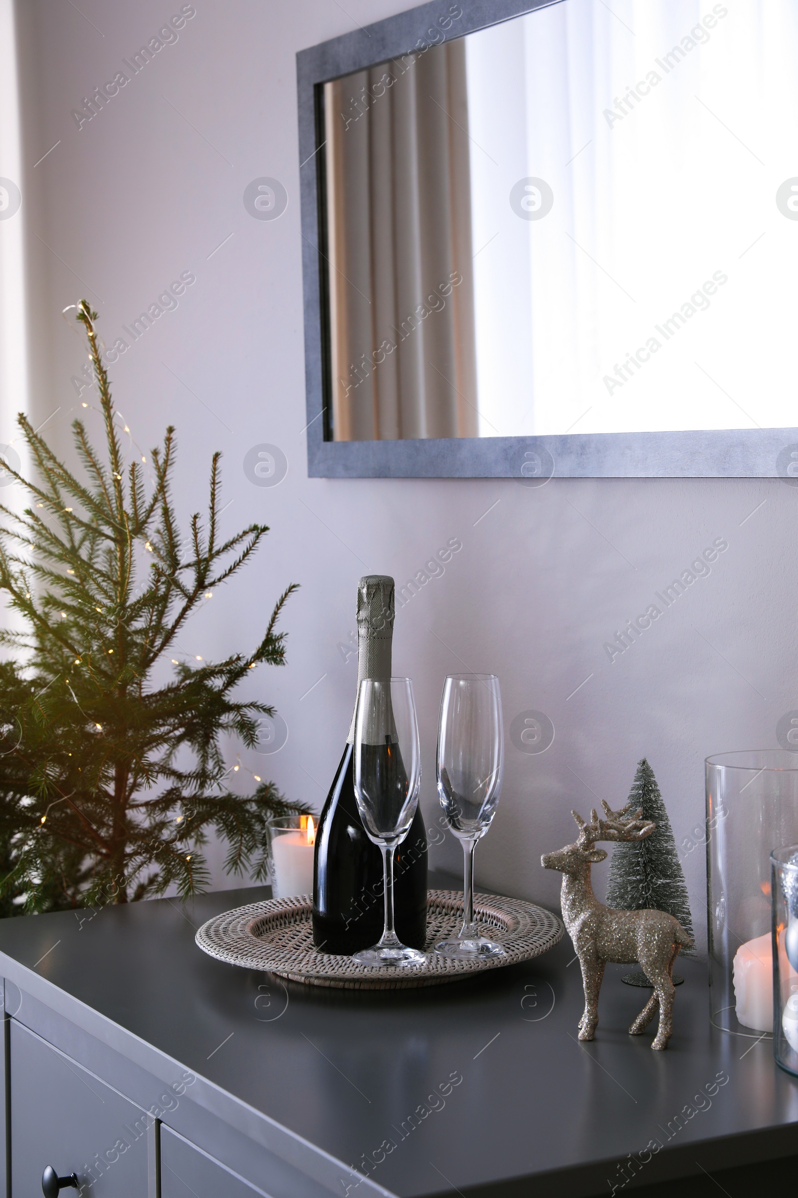 Photo of Beautiful room interior decorated for Christmas with potted fir