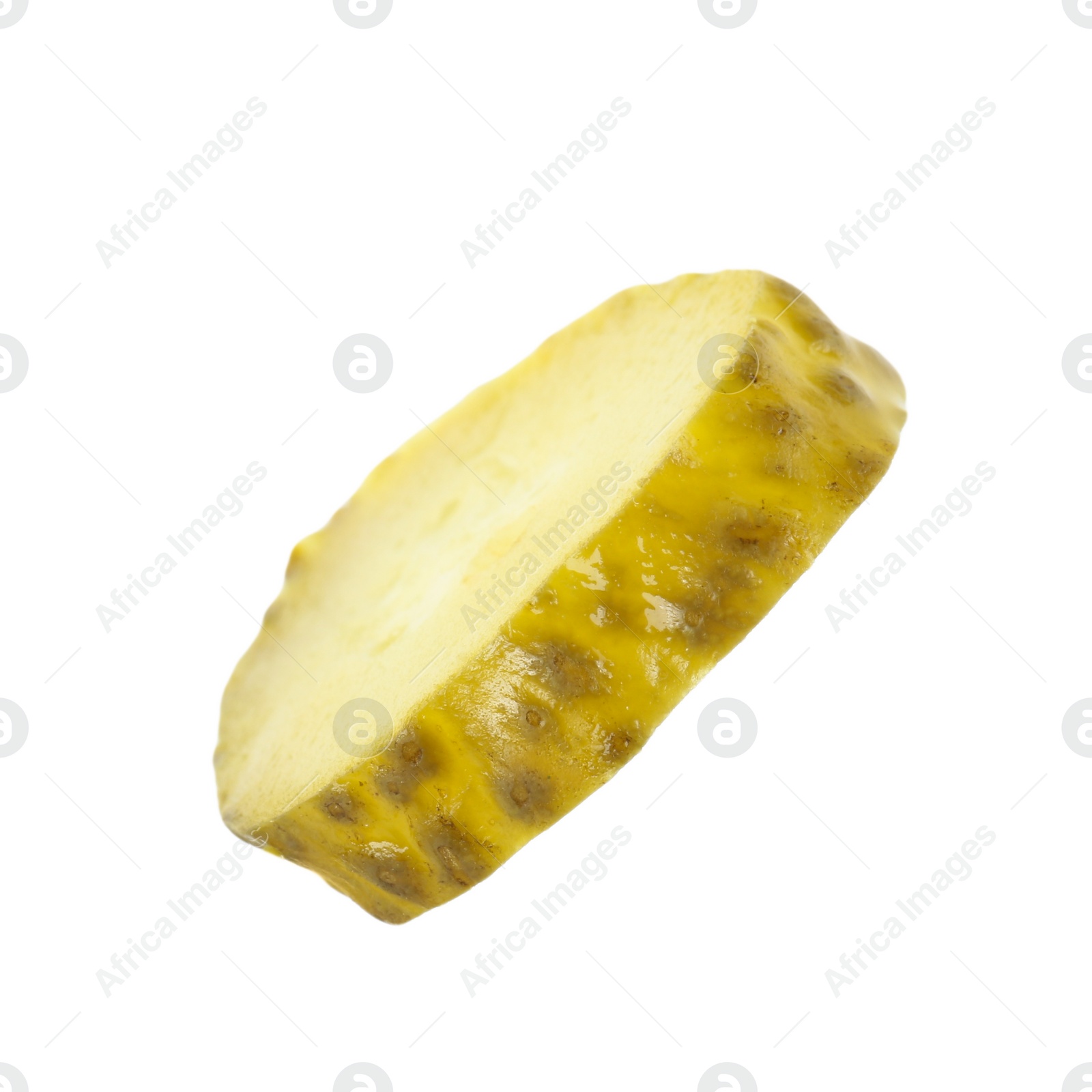 Photo of Slice of pickled cucumber isolated on white