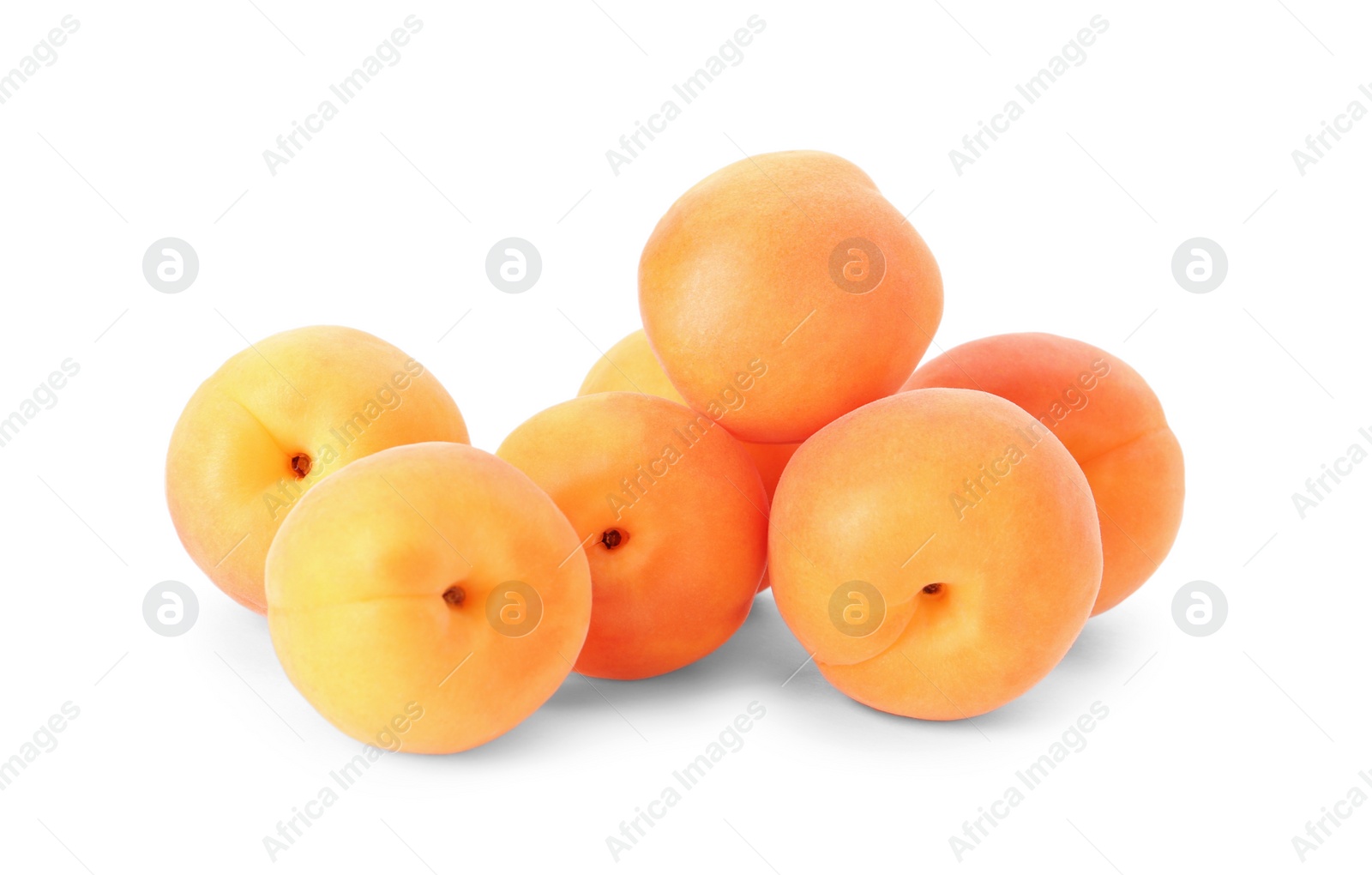 Photo of Delicious ripe sweet apricots isolated on white