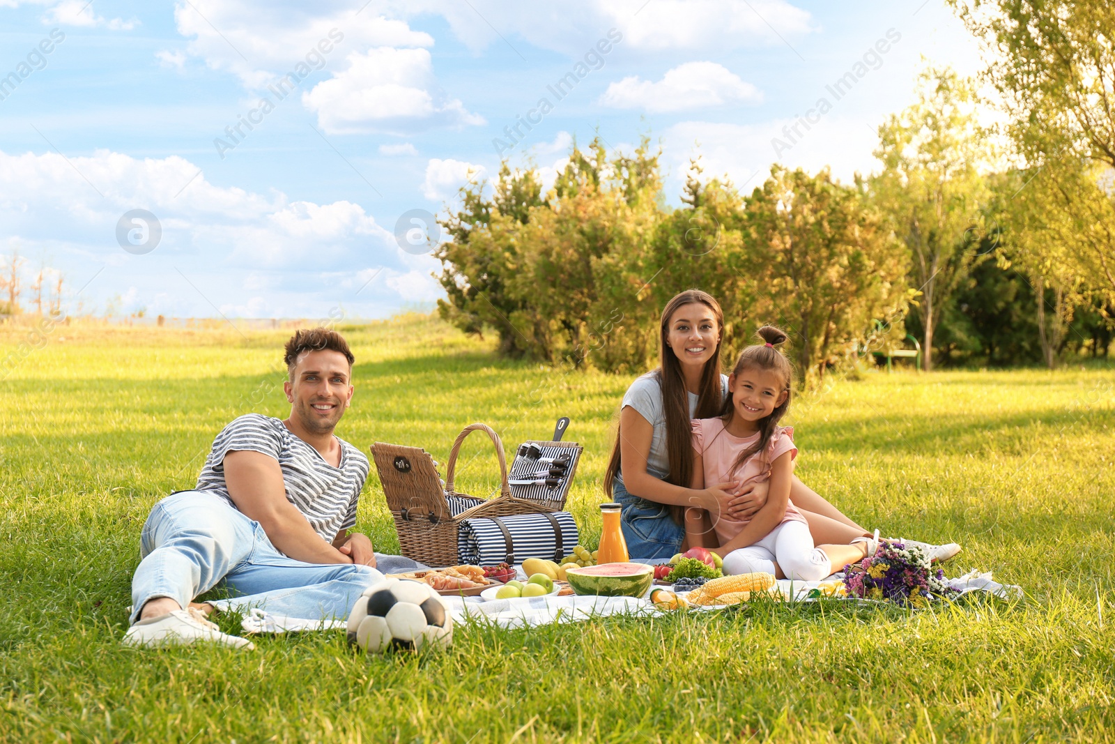 Photo of Happy family having picnic in park on sunny summer day