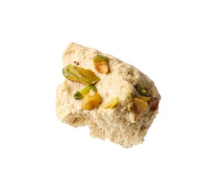 Photo of Piece of tasty pistachio halva isolated on white