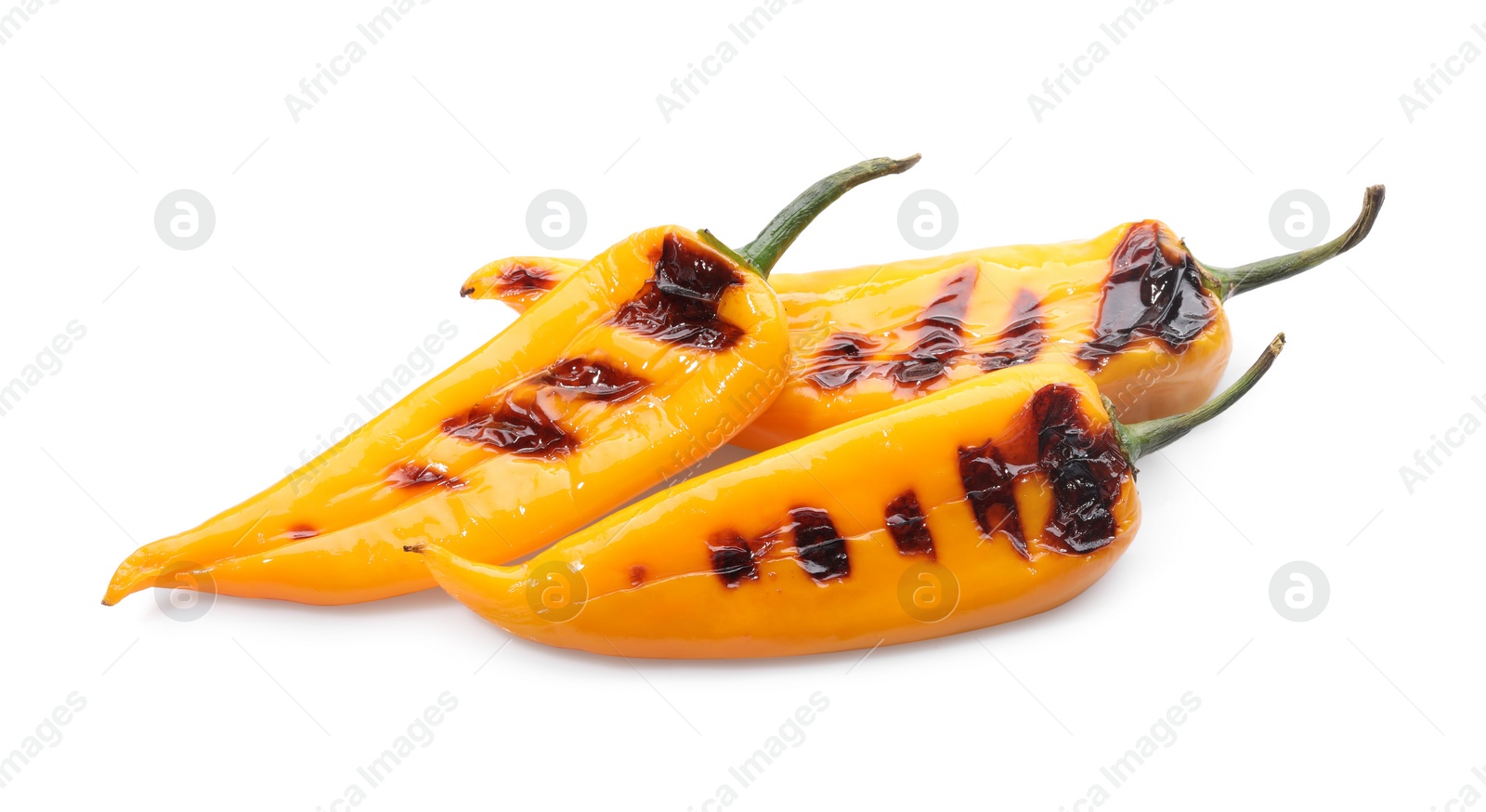 Photo of Tasty grilled yellow peppers isolated on white