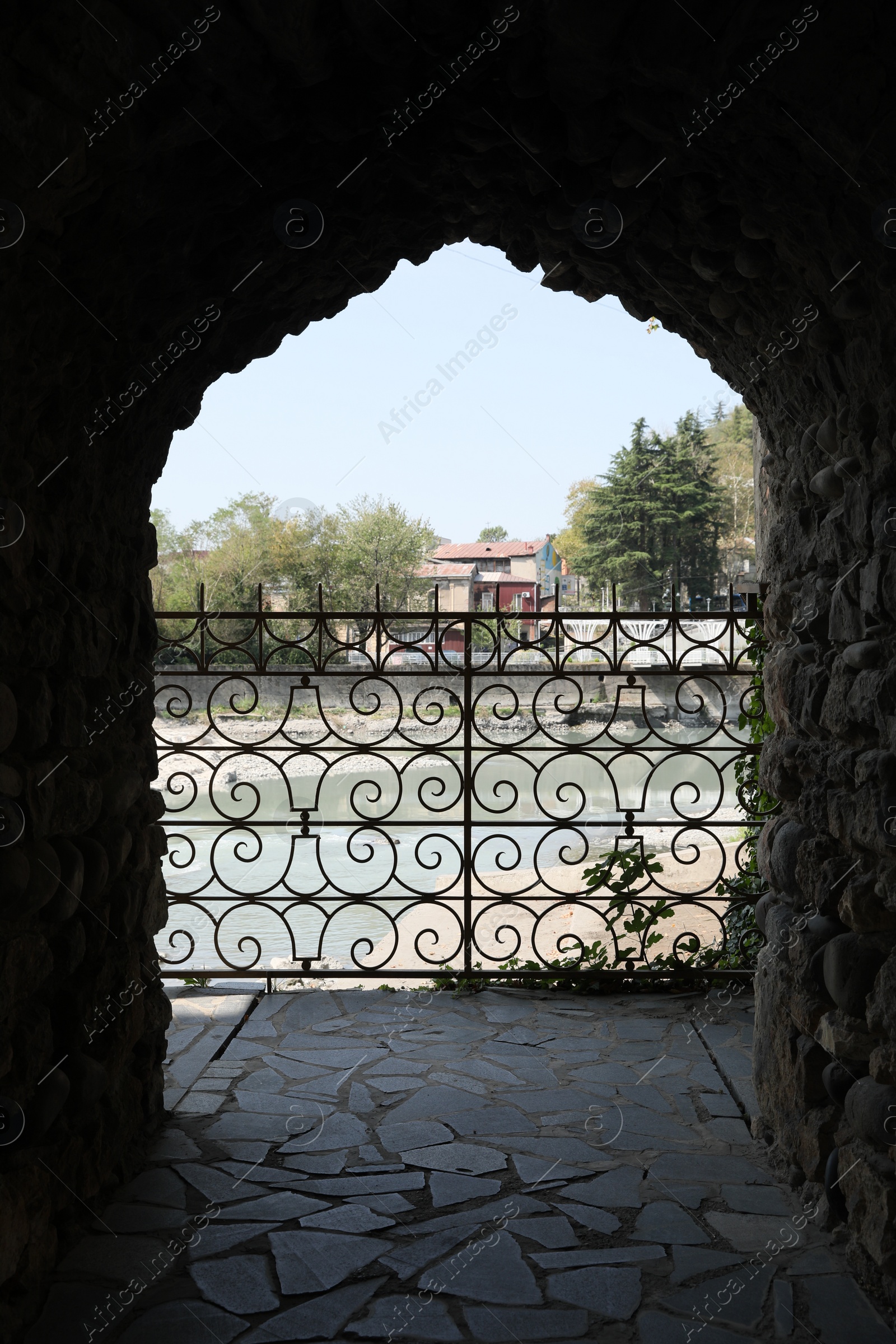 Photo of Kutaisi, Georgia - September 2, 2022: Beautiful Rioni river, view through tunnel entrance