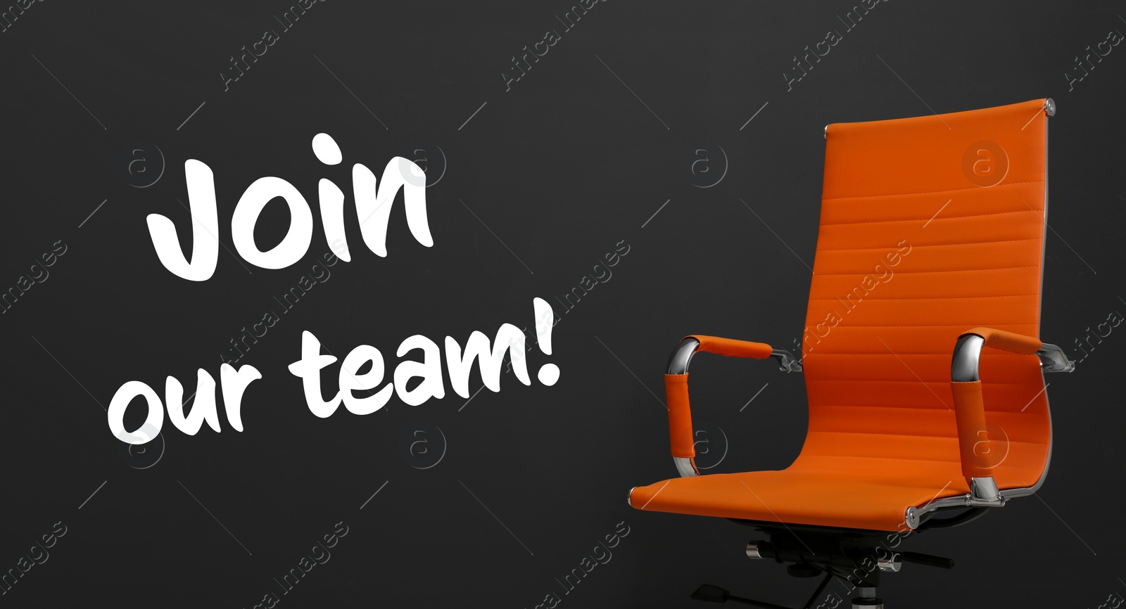 Image of Orange office chair and text JOIN our team on black background