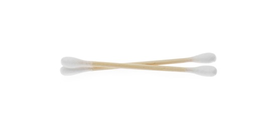 Photo of Two wooden cotton buds isolated on white