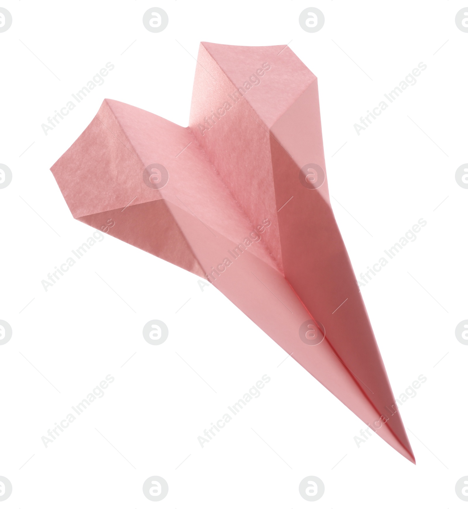 Photo of Handmade light pink paper plane isolated on white