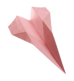 Photo of Handmade light pink paper plane isolated on white