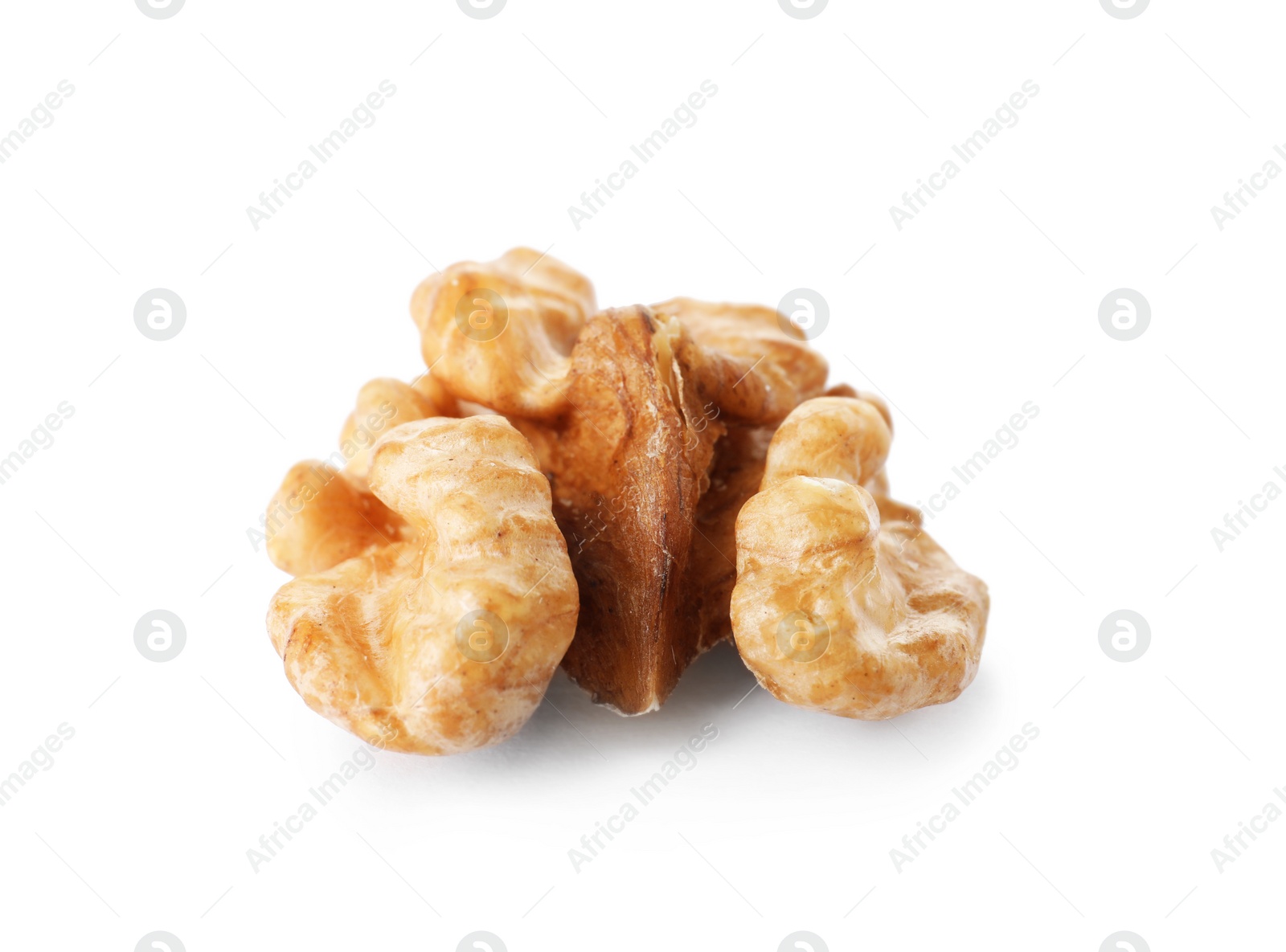 Photo of Half of tasty walnut on white background