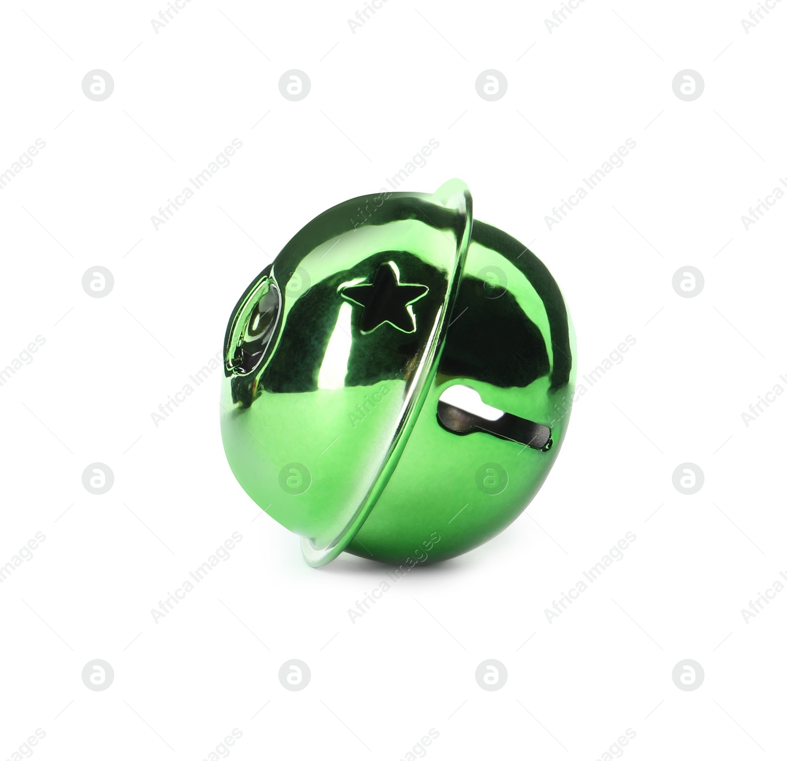 Photo of Shiny green sleigh bell isolated on white