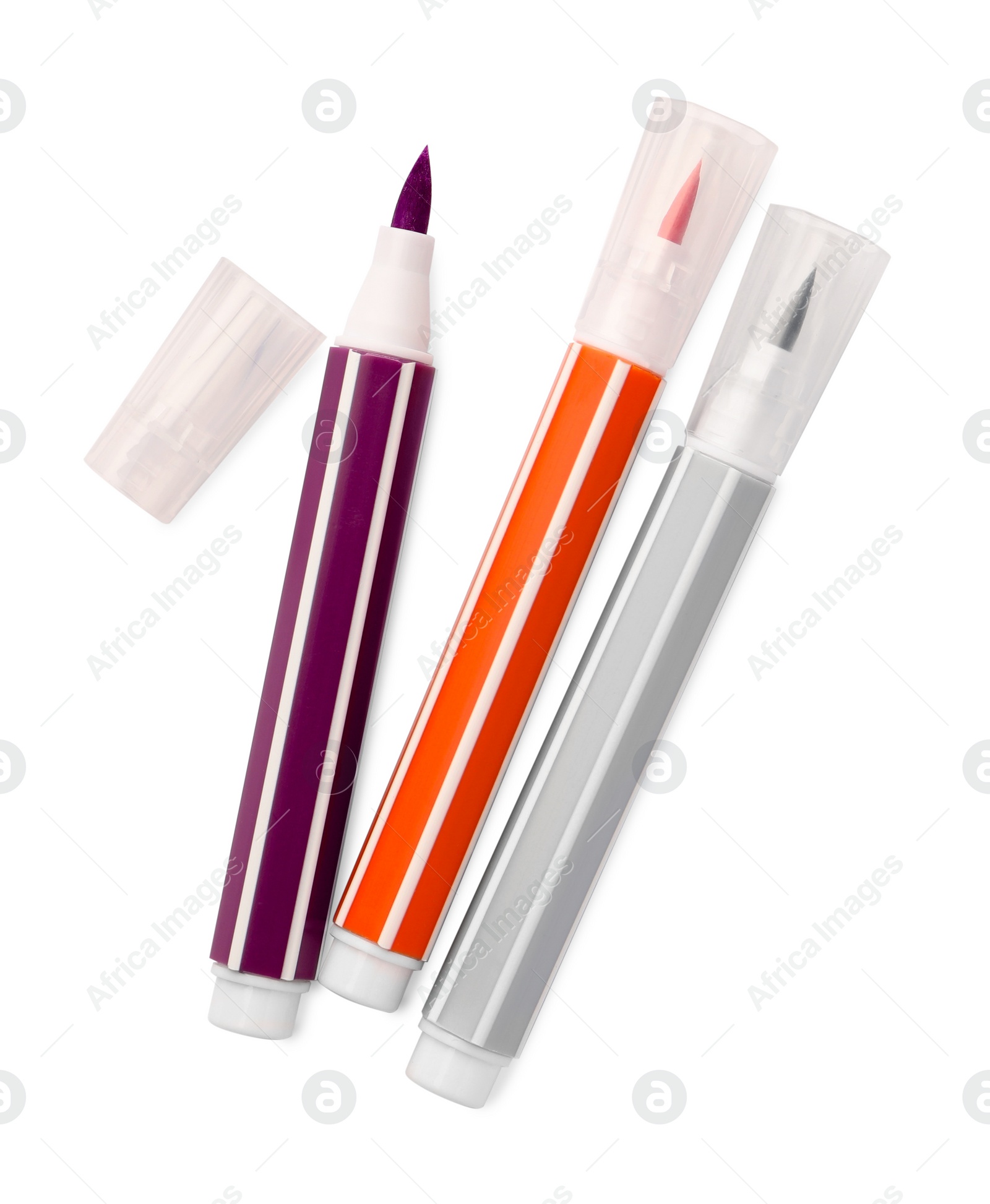 Photo of Bright markers isolated on white, top view