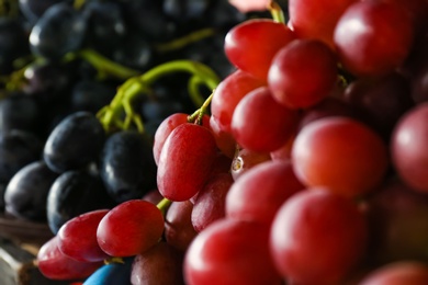 Photo of Fresh ripe juicy grapes as background, closeup view