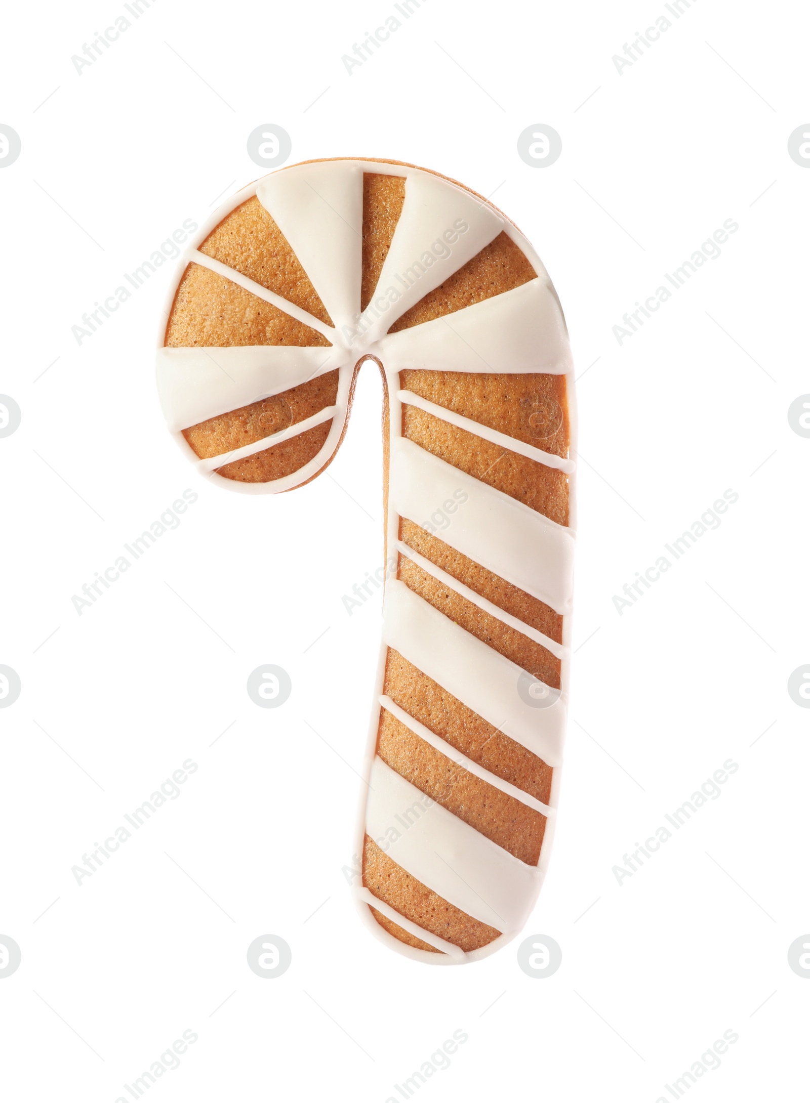 Photo of Candy cane shaped Christmas cookie isolated on white