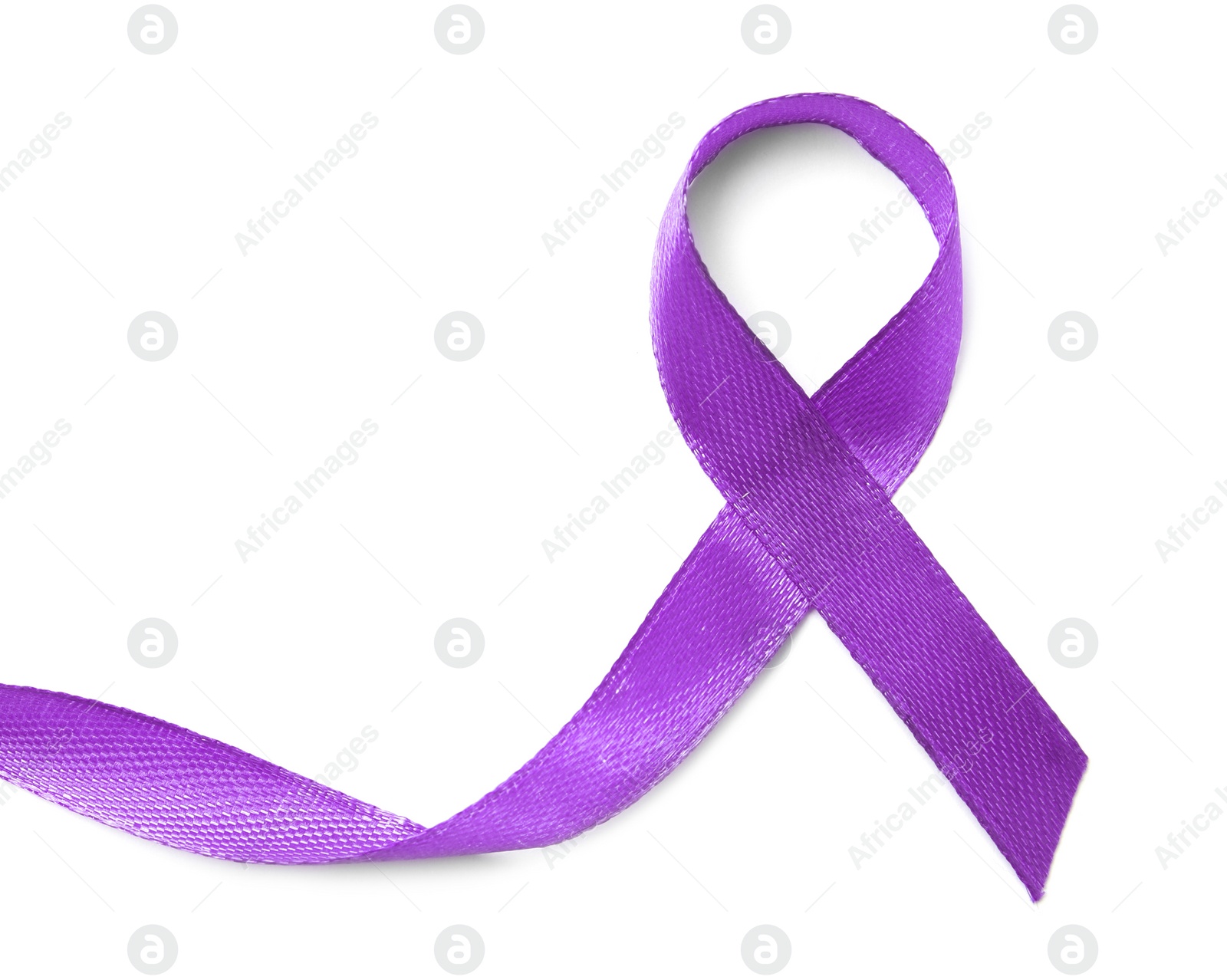 Photo of Purple ribbon on white background, top view. Domestic violence awareness